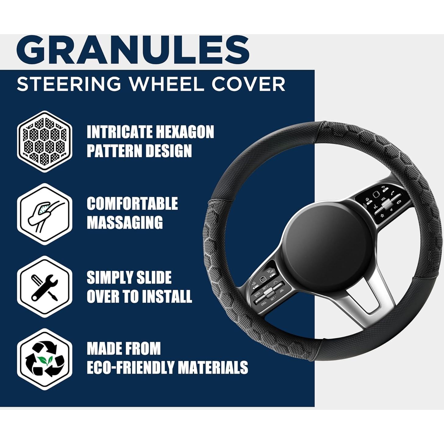 Cubierta de Volante de Masaje PIC AUTO, Cuero Negro Universal 36.8-39.4cm