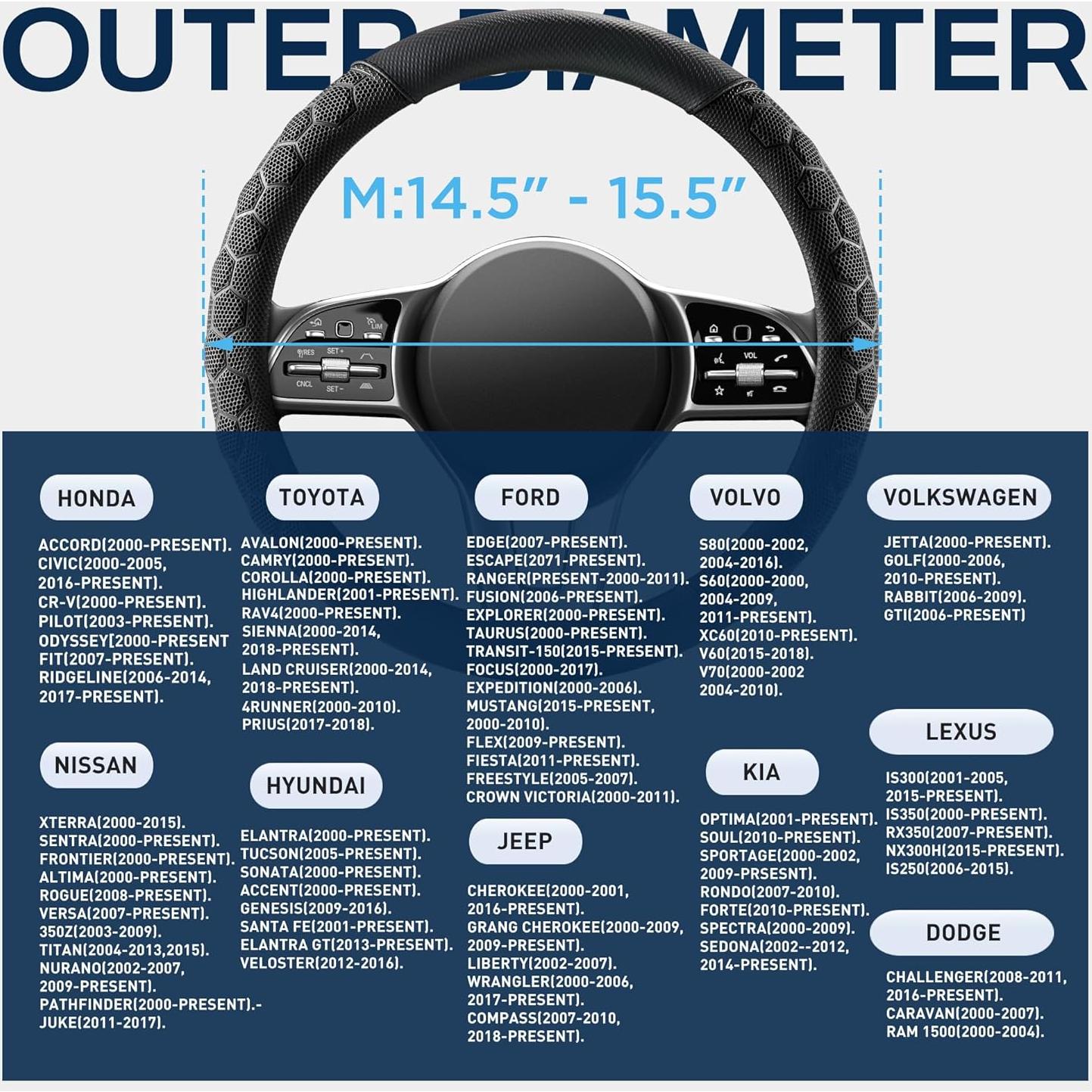 Cubierta de Volante de Masaje PIC AUTO, Cuero Negro Universal 36.8-39.4cm