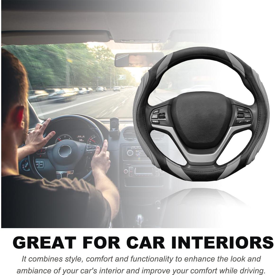 Cubierta de Volante de Cuero DXNQ 38 cm Antideslizante Gris