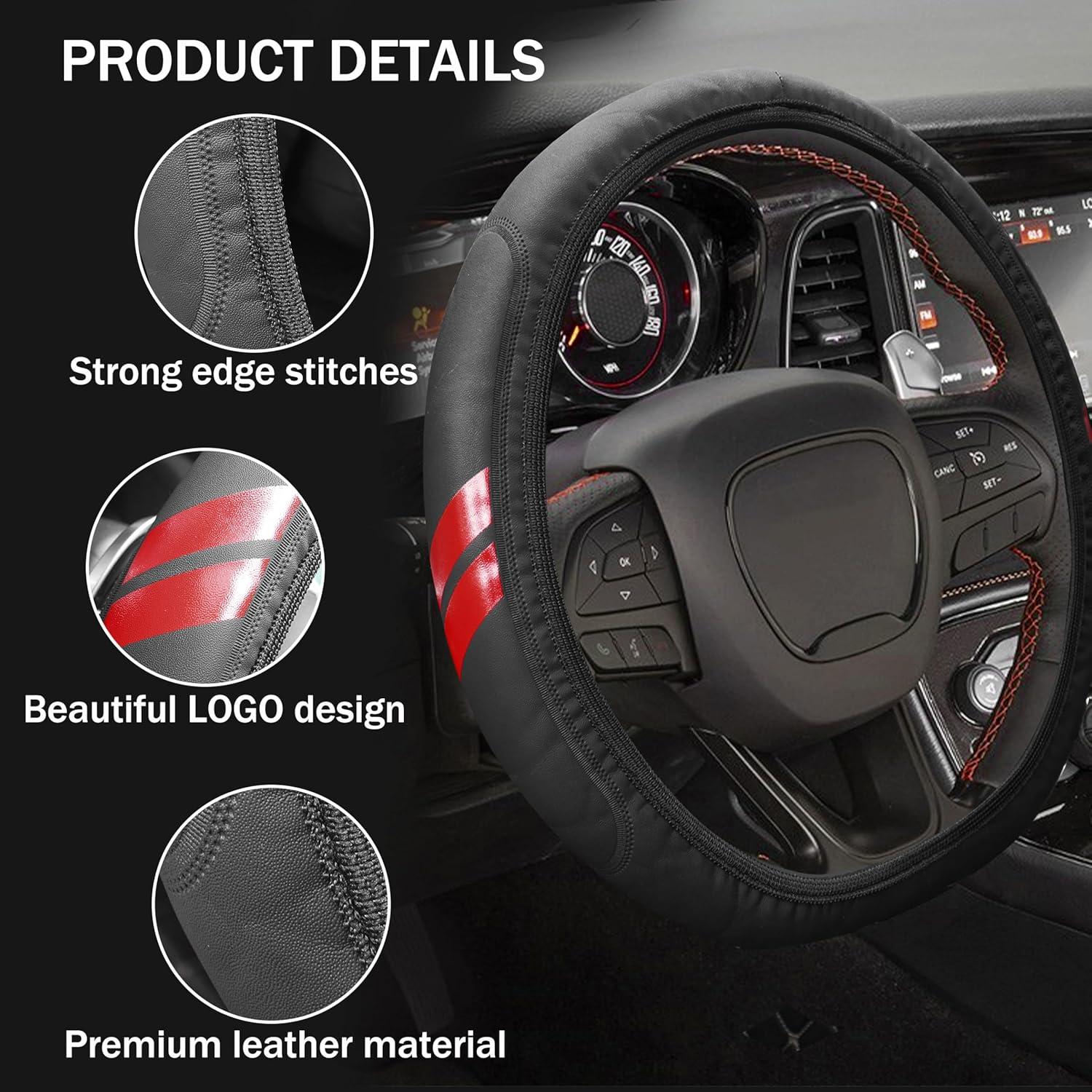 Funda de Volante YOSRTER para Dodge 14-15 Pulgadas Borde Rojo