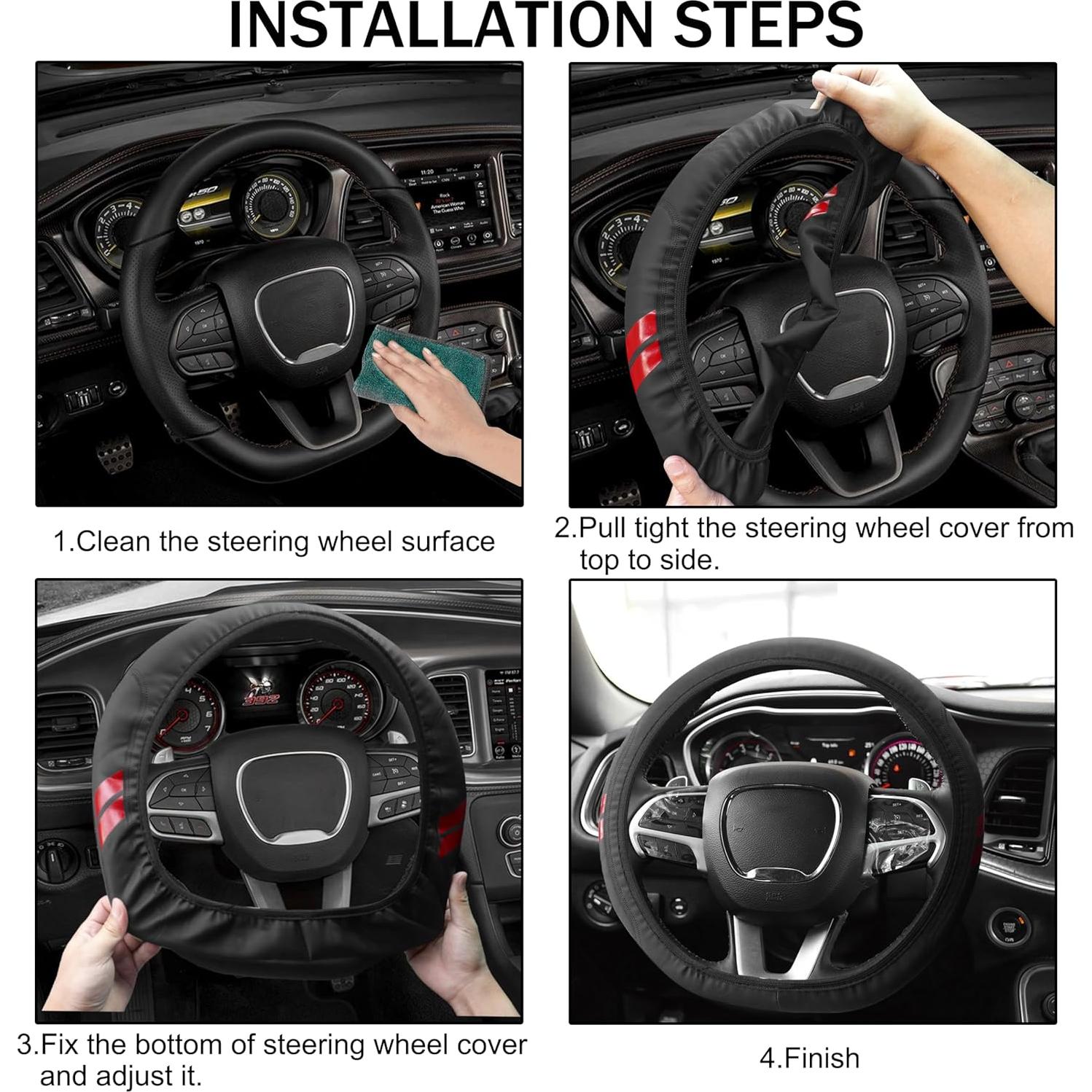 Funda de Volante YOSRTER para Dodge 14-15 Pulgadas Borde Rojo