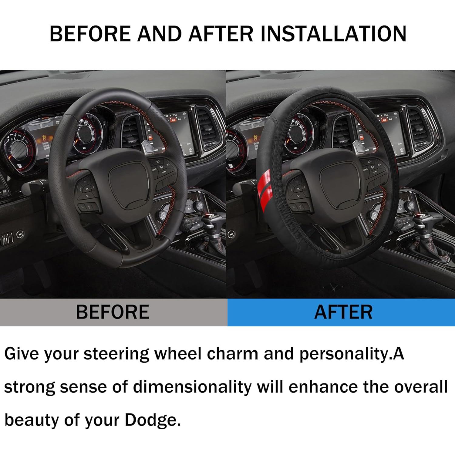 Funda de Volante YOSRTER para Dodge 14-15 Pulgadas Borde Rojo