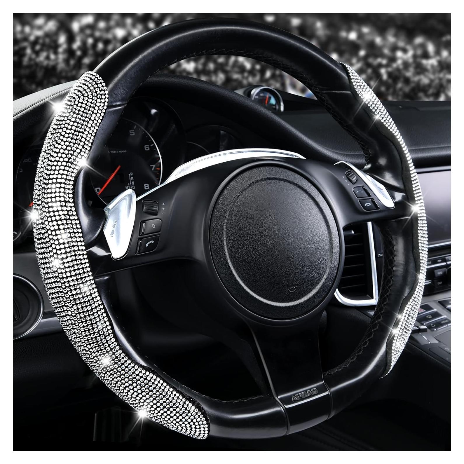 Cubierta de Volante Antideslizante CAR PASS Diamante Plateado 2Pcs