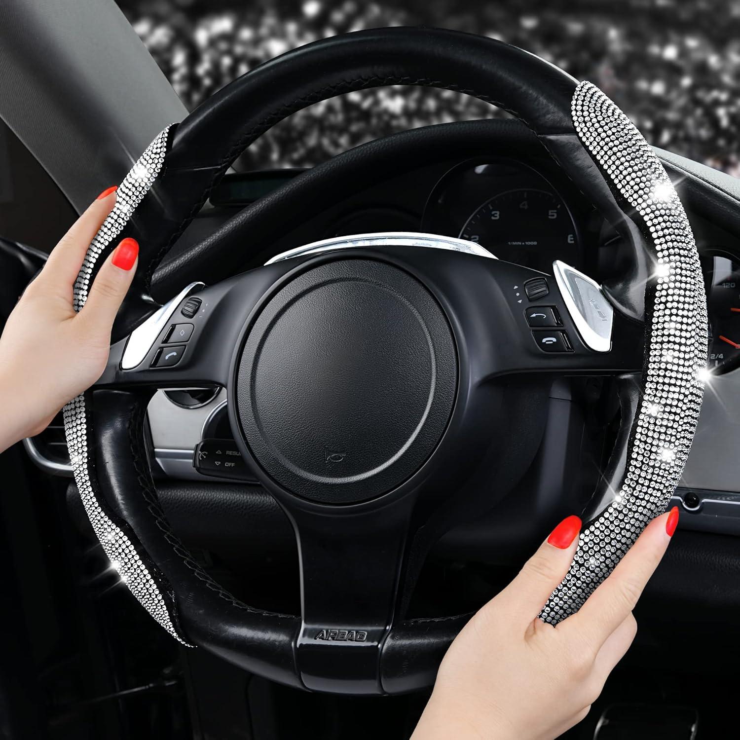 Cubierta de Volante Antideslizante CAR PASS Diamante Plateado 2Pcs