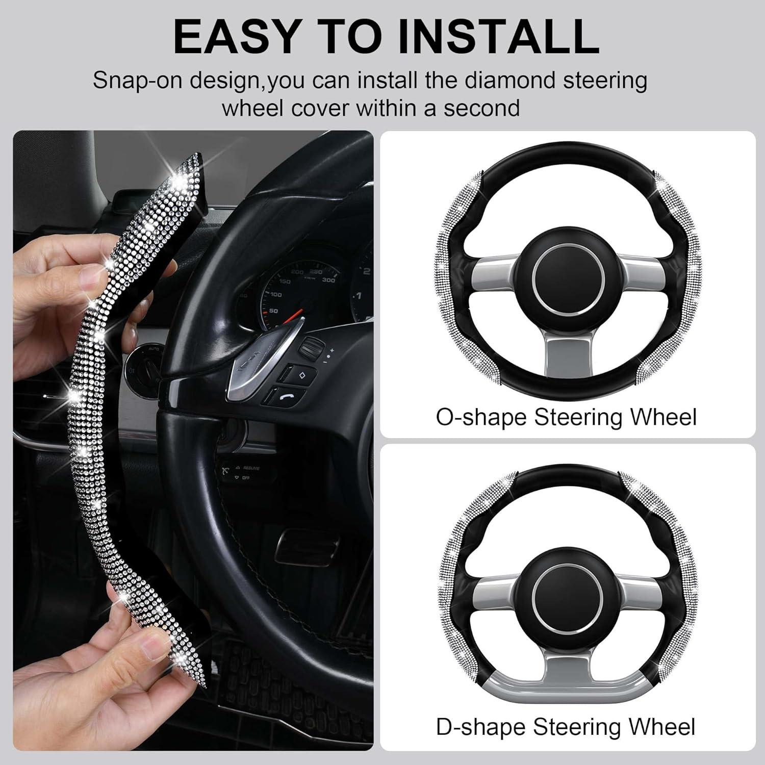 Cubierta de Volante Antideslizante CAR PASS Diamante Plateado 2Pcs