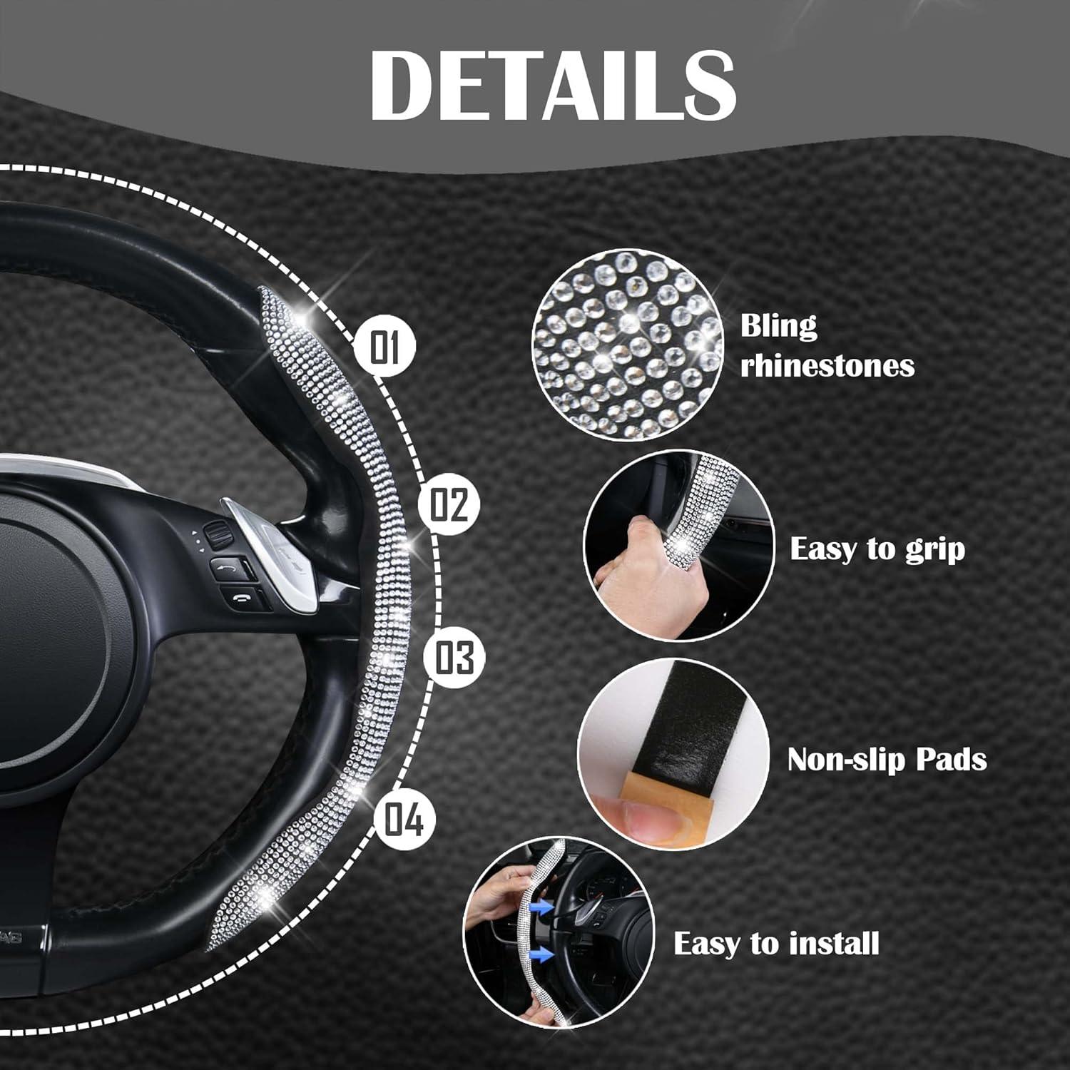 Cubierta de Volante Antideslizante CAR PASS Diamante Plateado 2Pcs