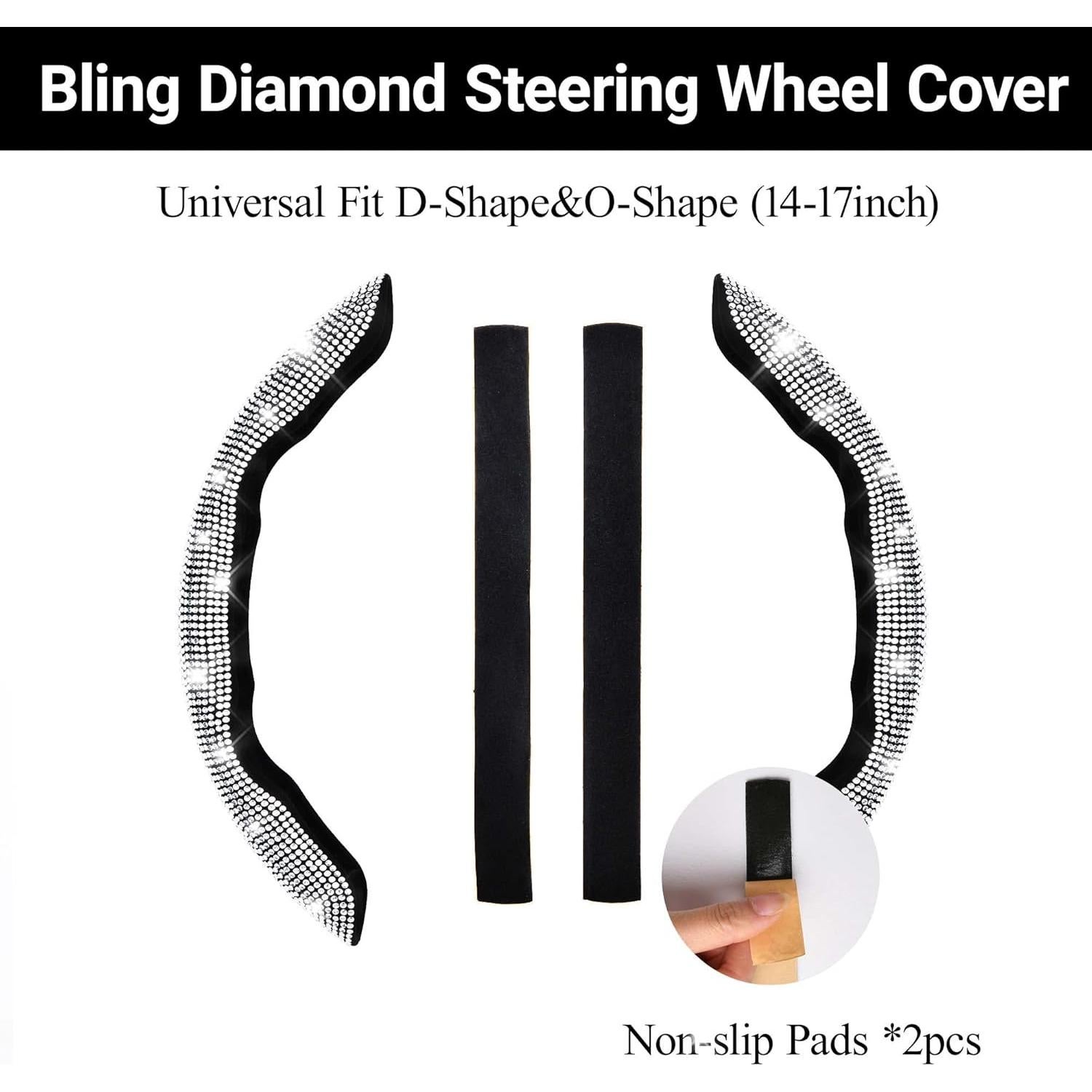 Cubierta de Volante Antideslizante CAR PASS Diamante Plateado 2Pcs