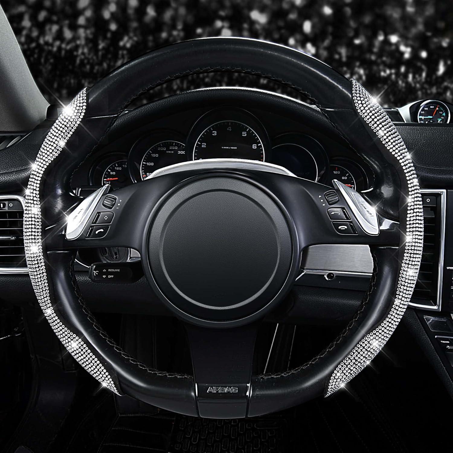 Cubierta de Volante Antideslizante CAR PASS Diamante Plateado 2Pcs