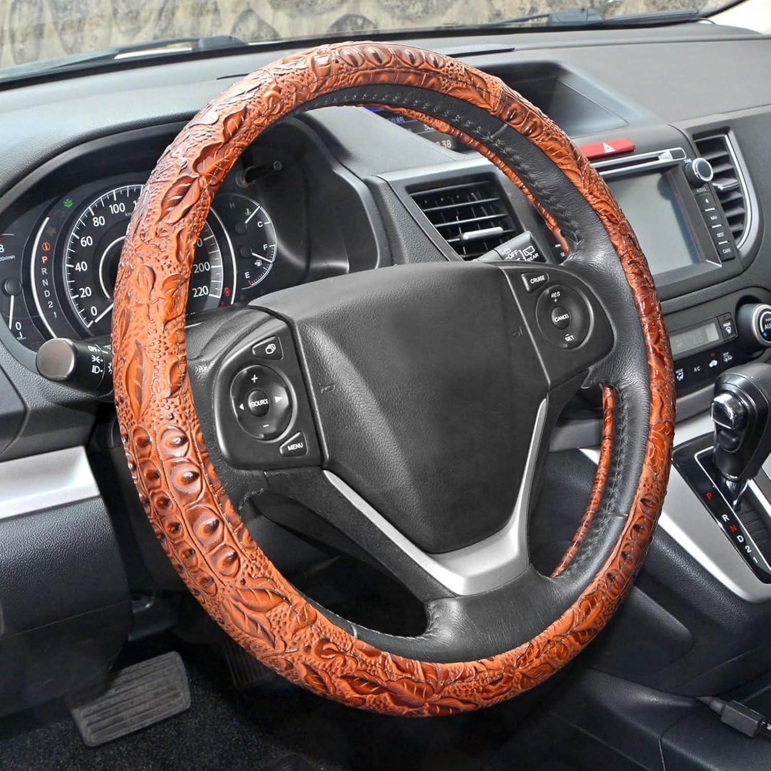 Funda de Volante ZYHW Universal 37-38 cm Cuero Marrón Antideslizante