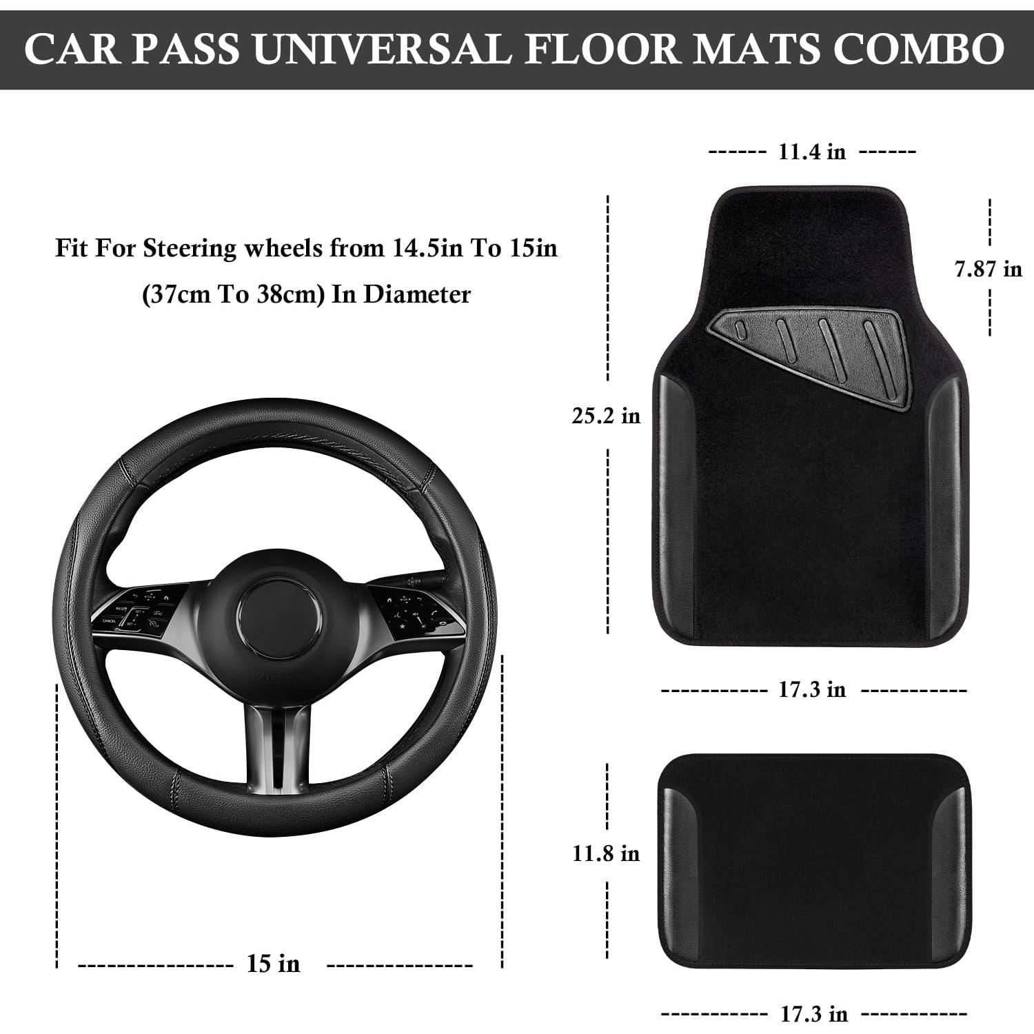 Combo Funda de Volante y Alfombrillas CAR PASS Negro 14.5-15"
