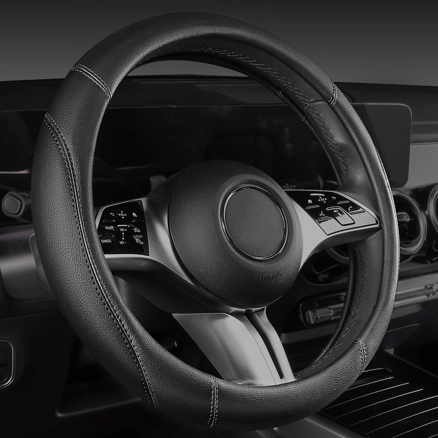 Combo Funda de Volante y Alfombrillas CAR PASS Negro 14.5-15"