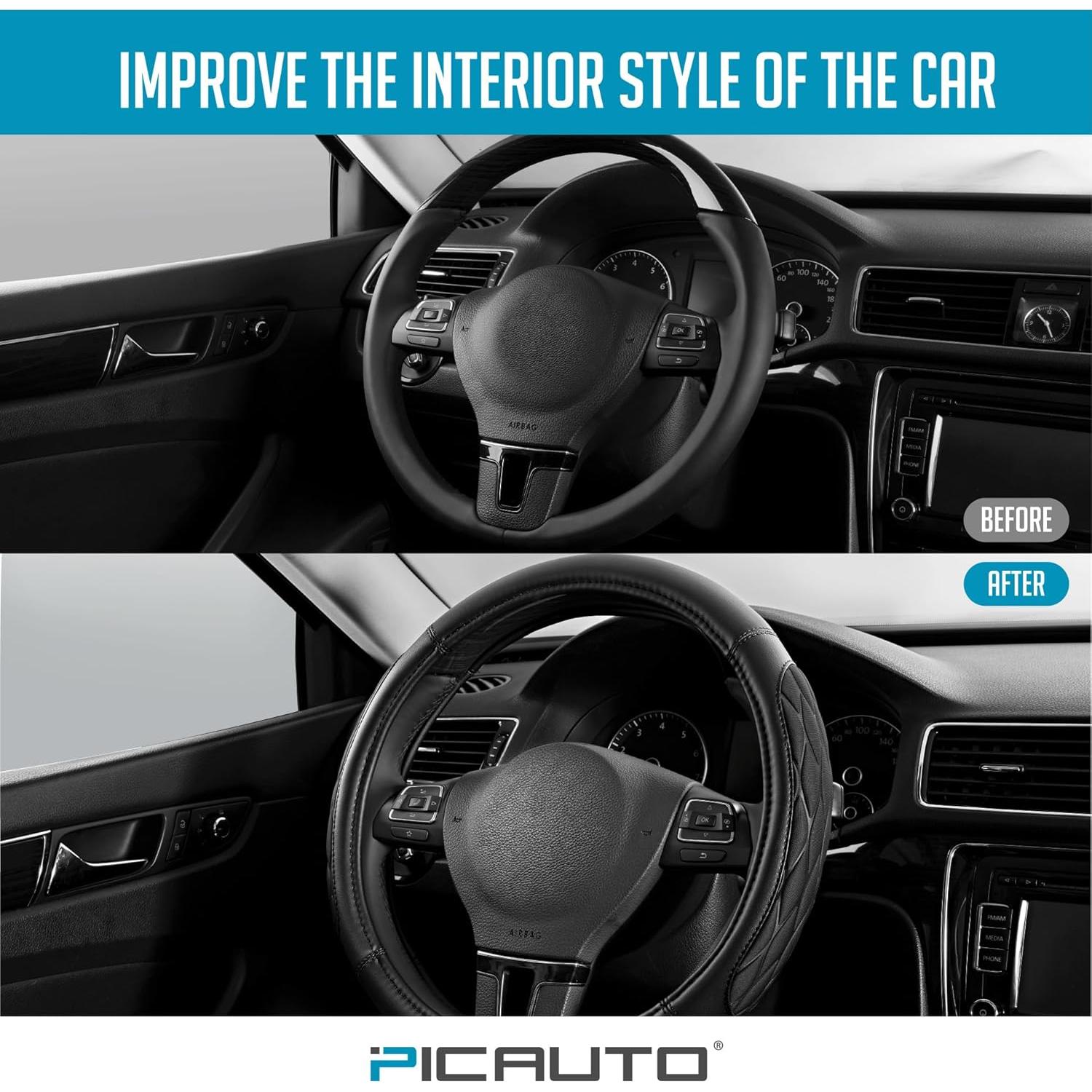 Cubierta de Volante PIC AUTO Universal 36.8-39.4 cm Negra