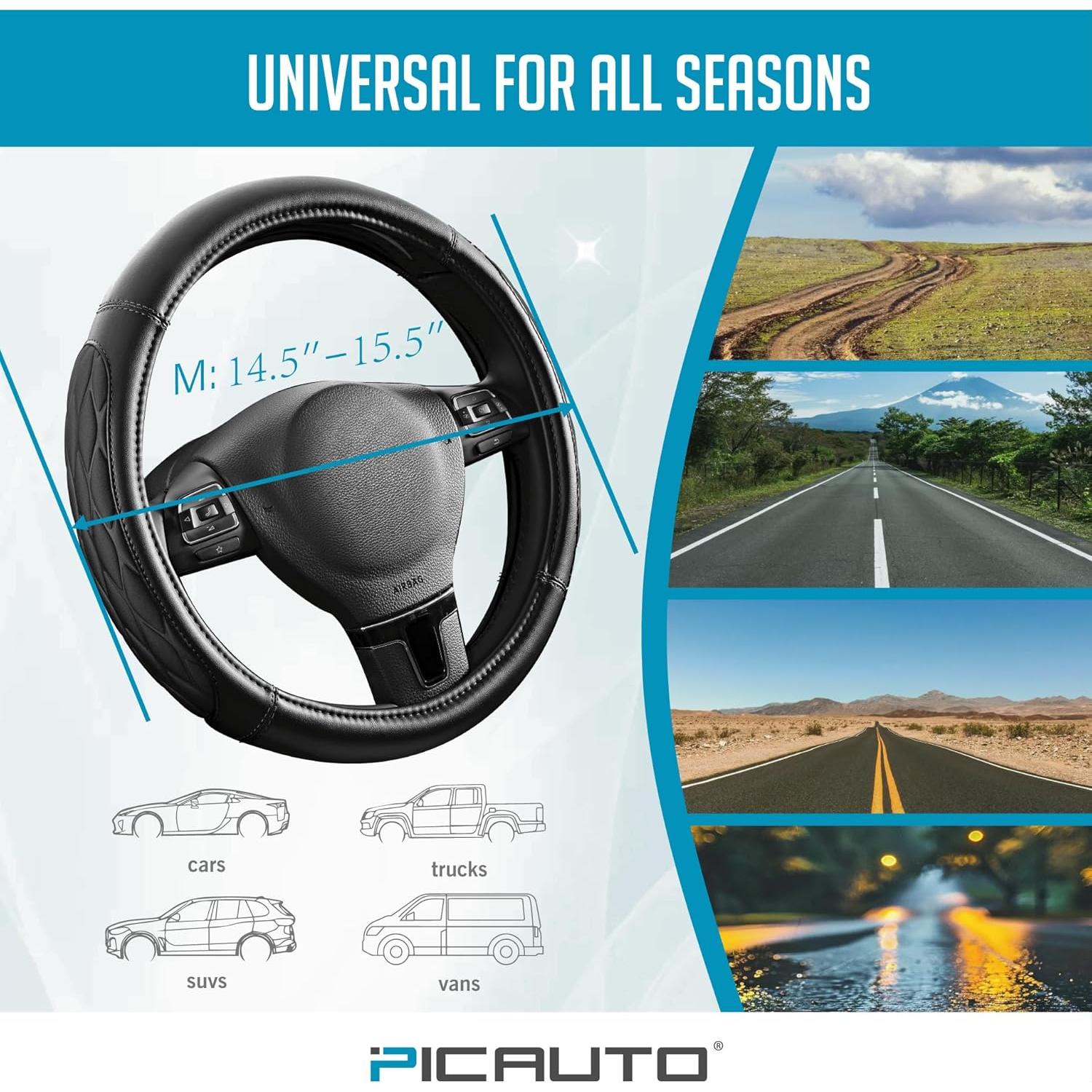 Cubierta de Volante PIC AUTO Universal 36.8-39.4 cm Negra