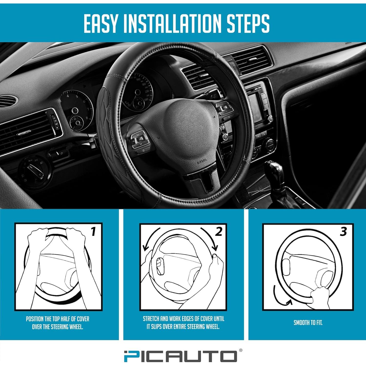 Cubierta de Volante PIC AUTO Universal 36.8-39.4 cm Negra