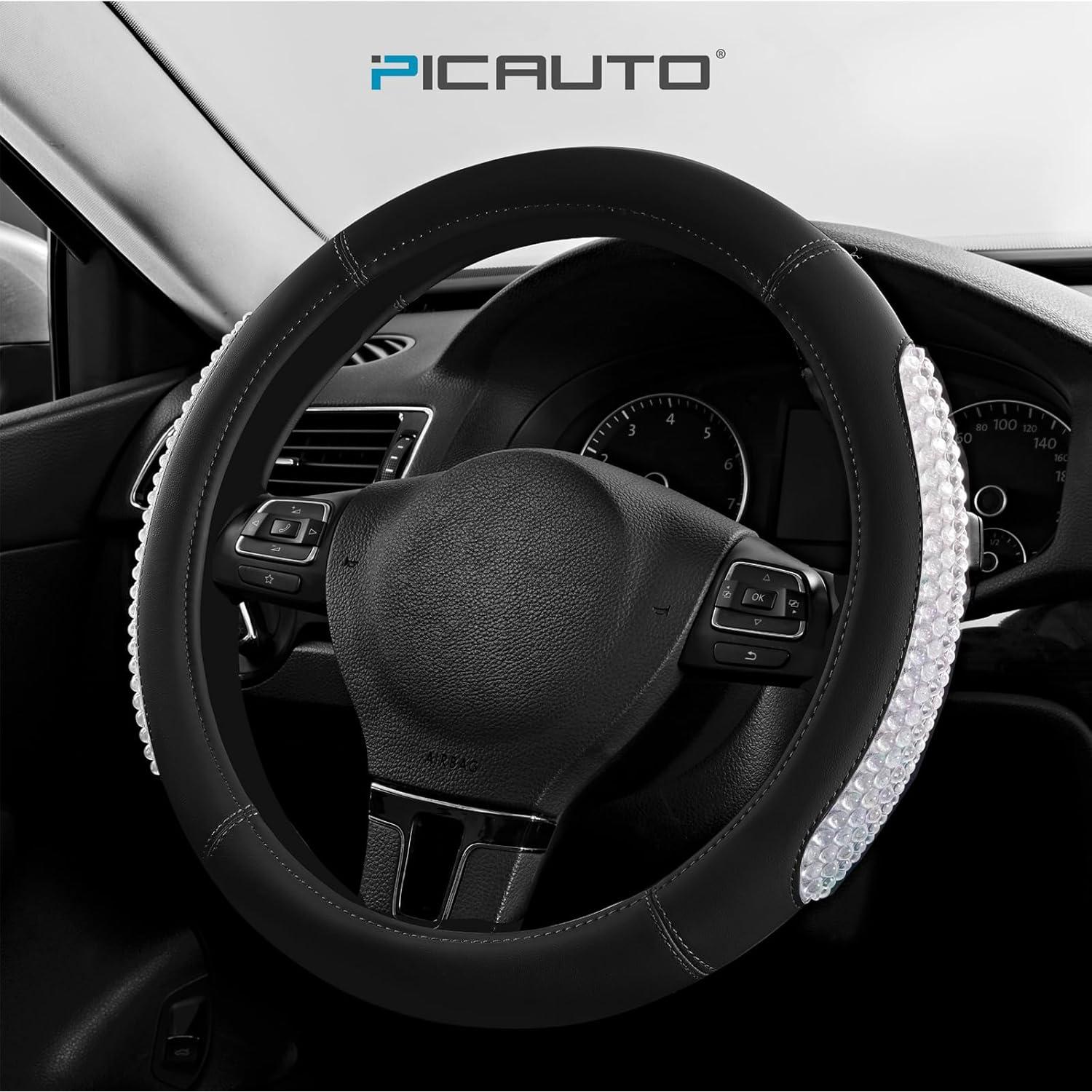 Cubierta de Volante PIC AUTO de Cuero Negro Antideslizante 36.8-39.4cm