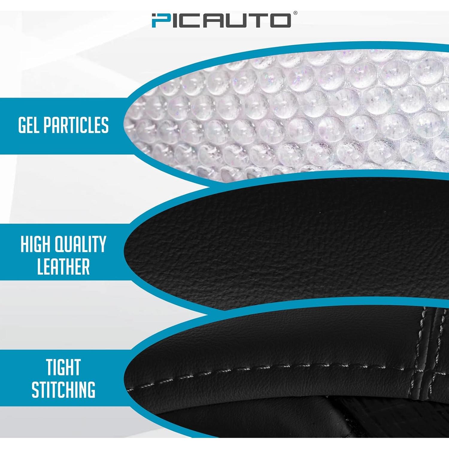 Cubierta de Volante PIC AUTO de Cuero Negro Antideslizante 36.8-39.4cm