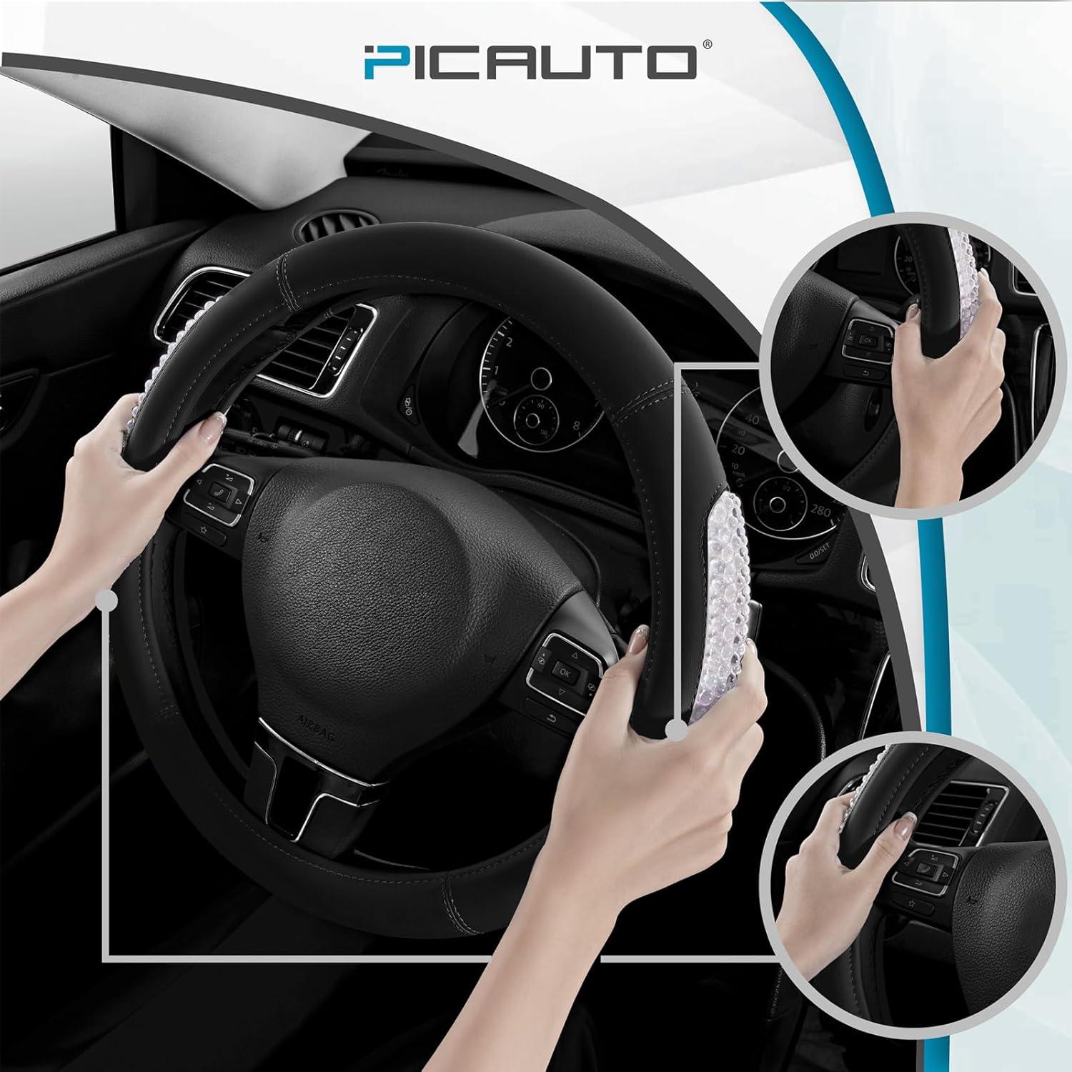 Cubierta de Volante PIC AUTO de Cuero Negro Antideslizante 36.8-39.4cm