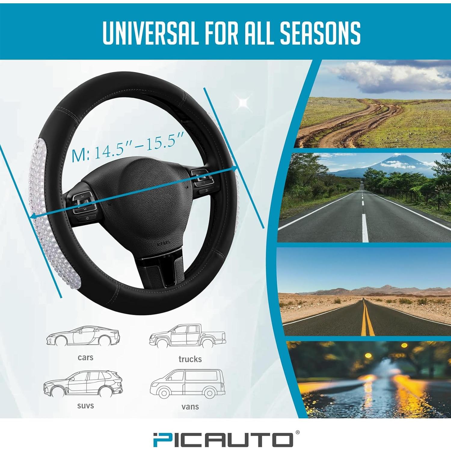 Cubierta de Volante PIC AUTO de Cuero Negro Antideslizante 36.8-39.4cm