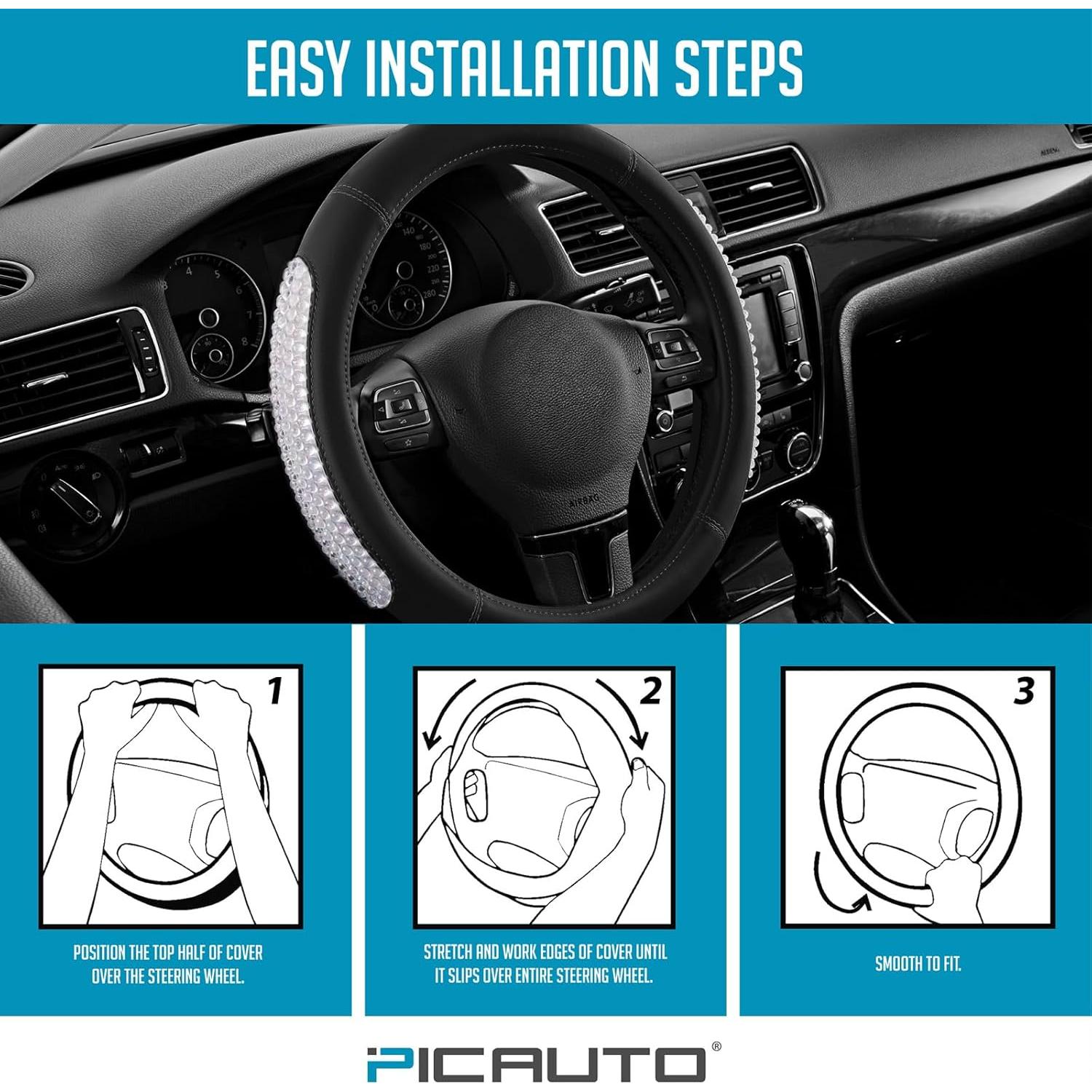 Cubierta de Volante PIC AUTO de Cuero Negro Antideslizante 36.8-39.4cm
