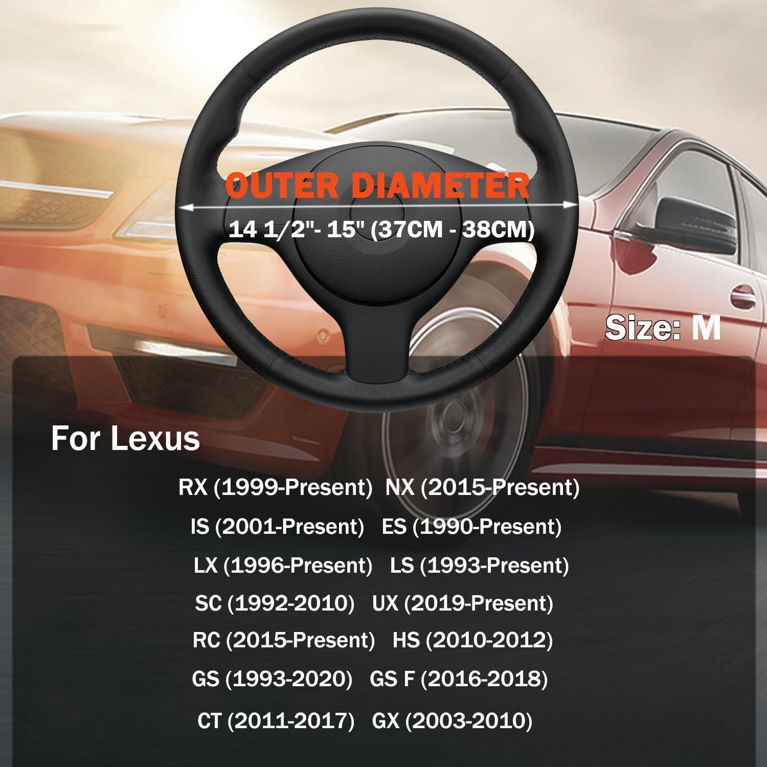 Cubierta de Volante XHRING para Lexus 37-38 cm Cuero Negro