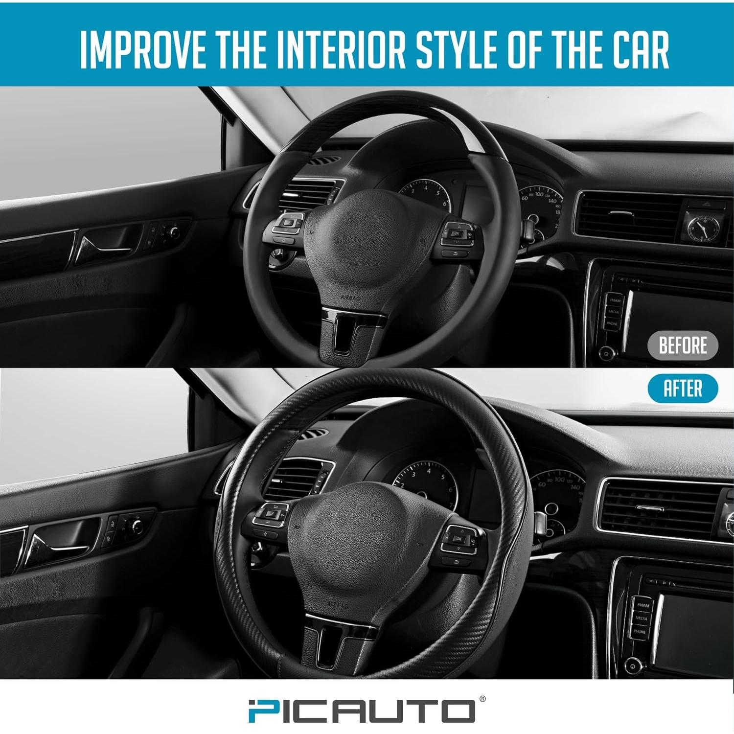 Cubierta de Volante PIC AUTO Cuero Antideslizante 36.83-39.37 cm