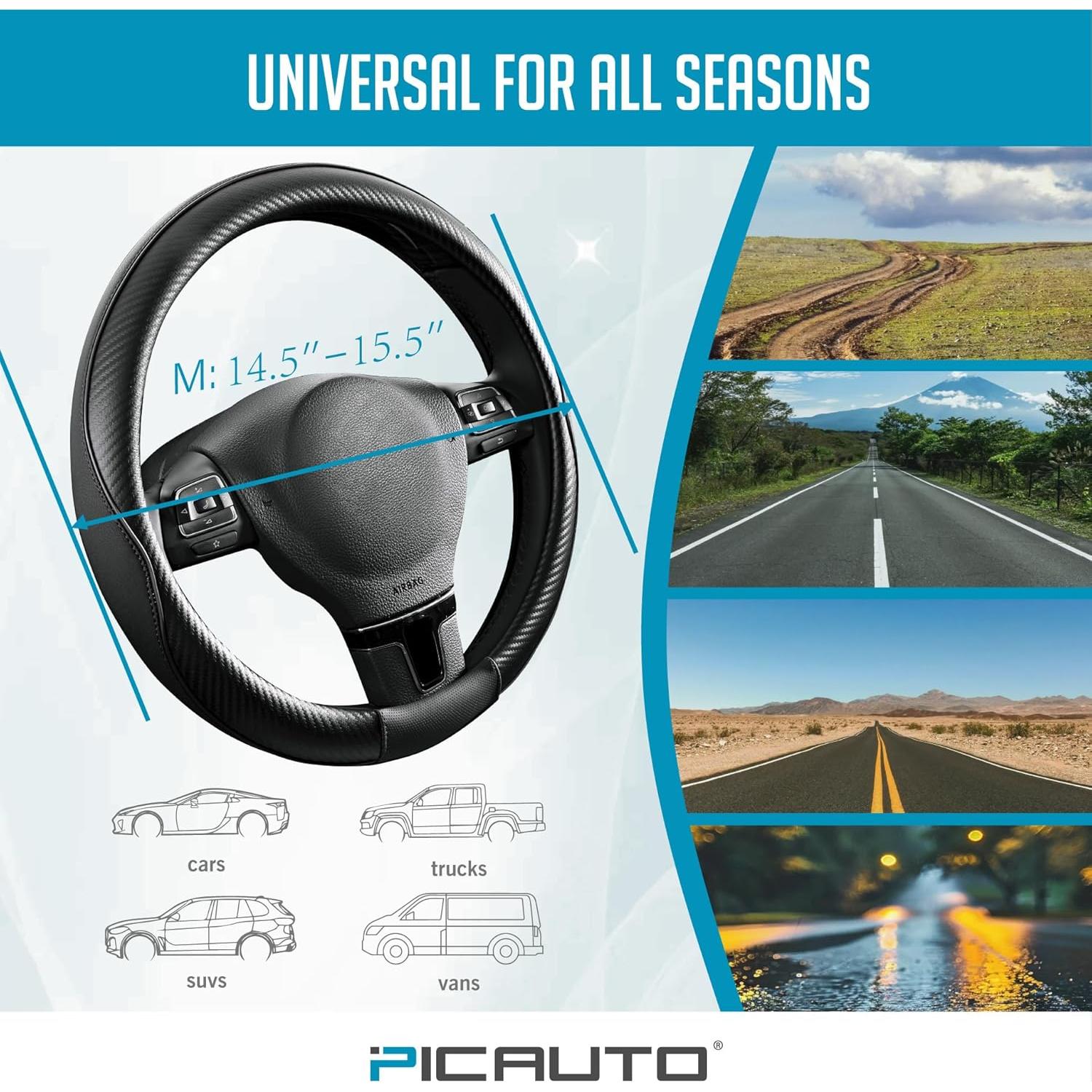 Cubierta de Volante PIC AUTO Cuero Antideslizante 36.83-39.37 cm