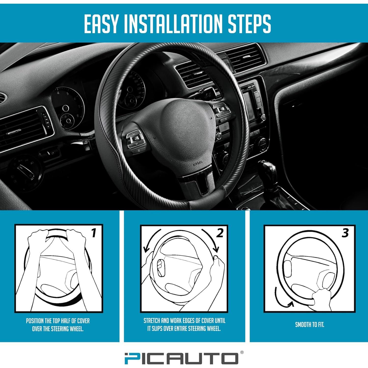Cubierta de Volante PIC AUTO Cuero Antideslizante 36.83-39.37 cm