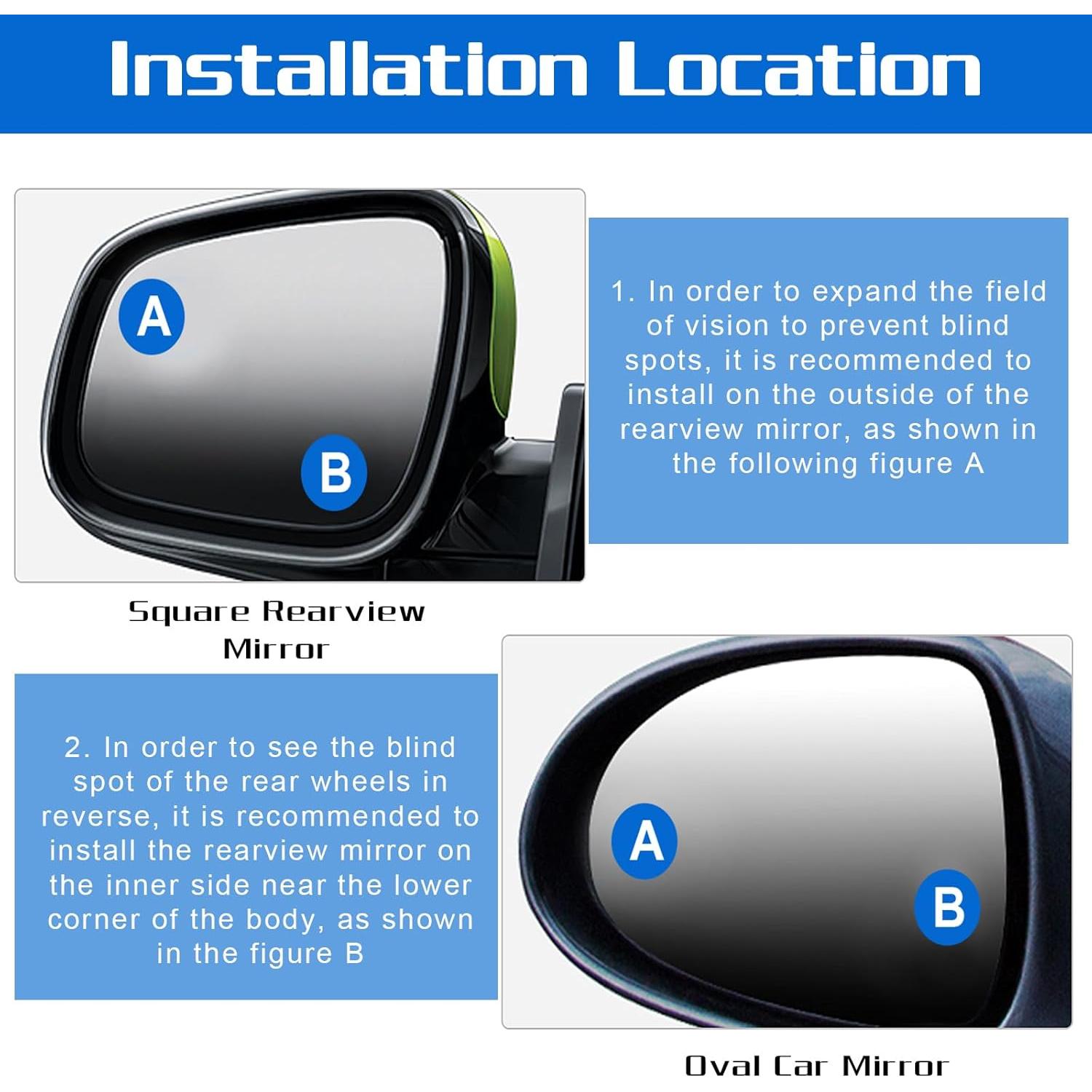 Espejo de Punto Ciego Piriuuo 5.1cm Autoadhesivo 2 Piezas