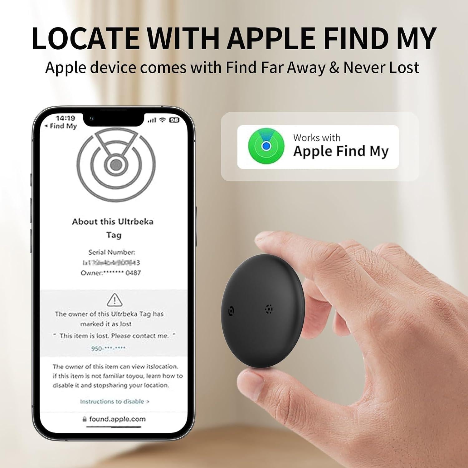 Rastreador Inteligente Ithuge - Compatible con Apple Find My