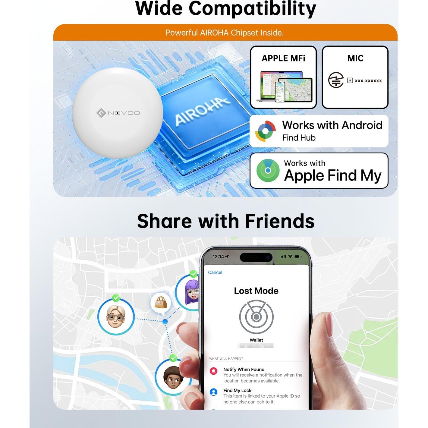 Etiquetas de Seguimiento Bluetooth NOVOO Air - Paquete de 2