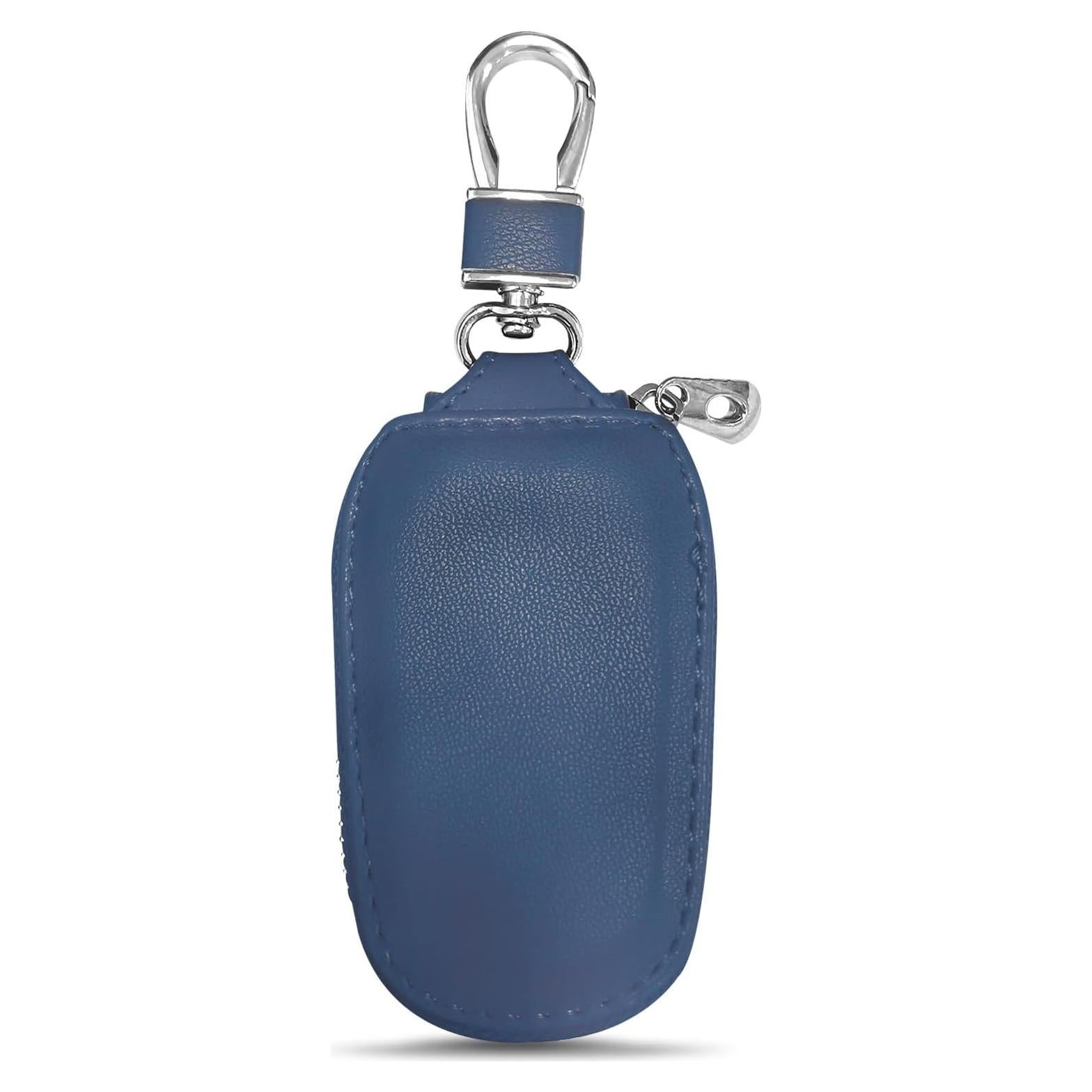 Funda de Llave de Coche Wuyaoyao de Cuero Azul con Gancho