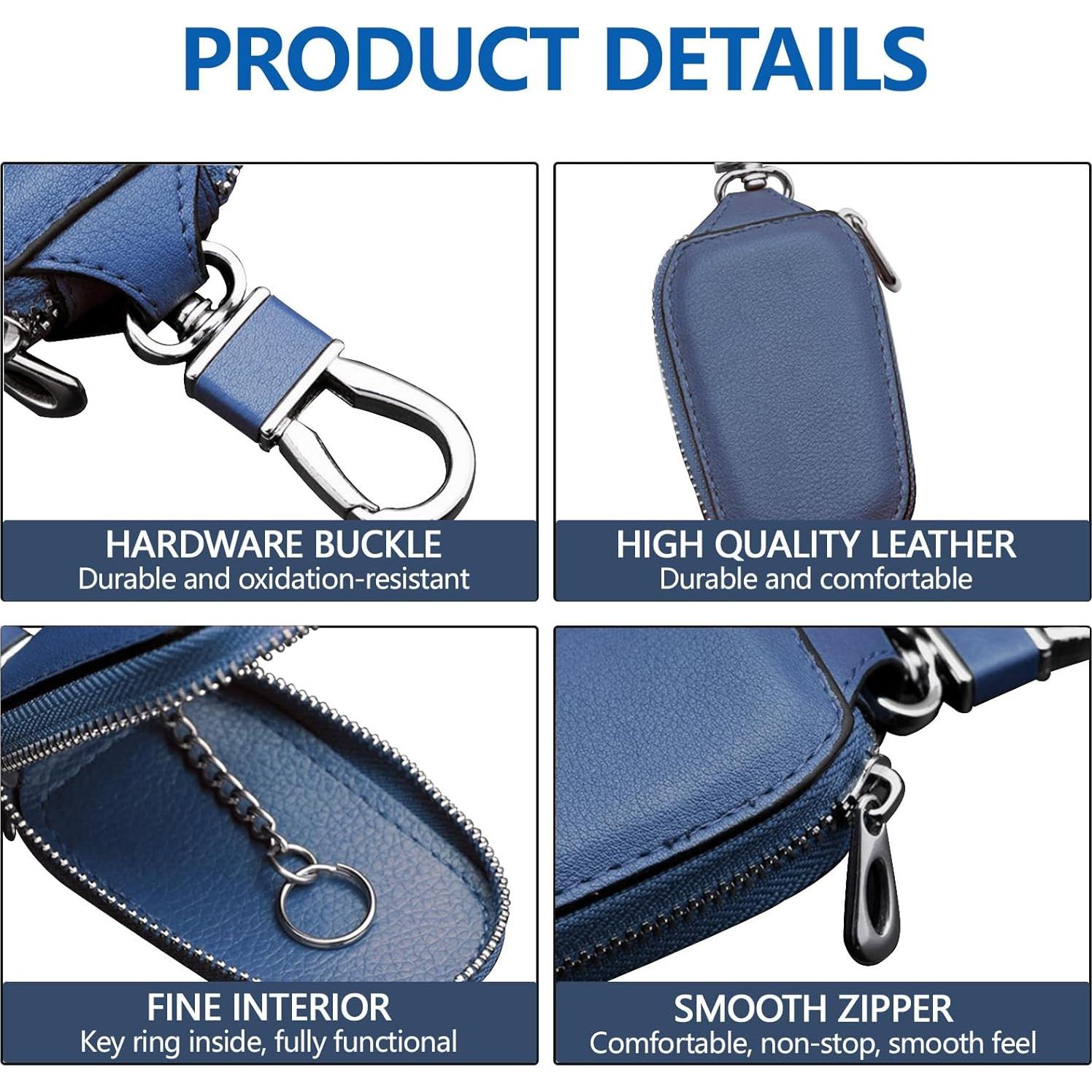 Funda de Llave de Coche Wuyaoyao de Cuero Azul con Gancho