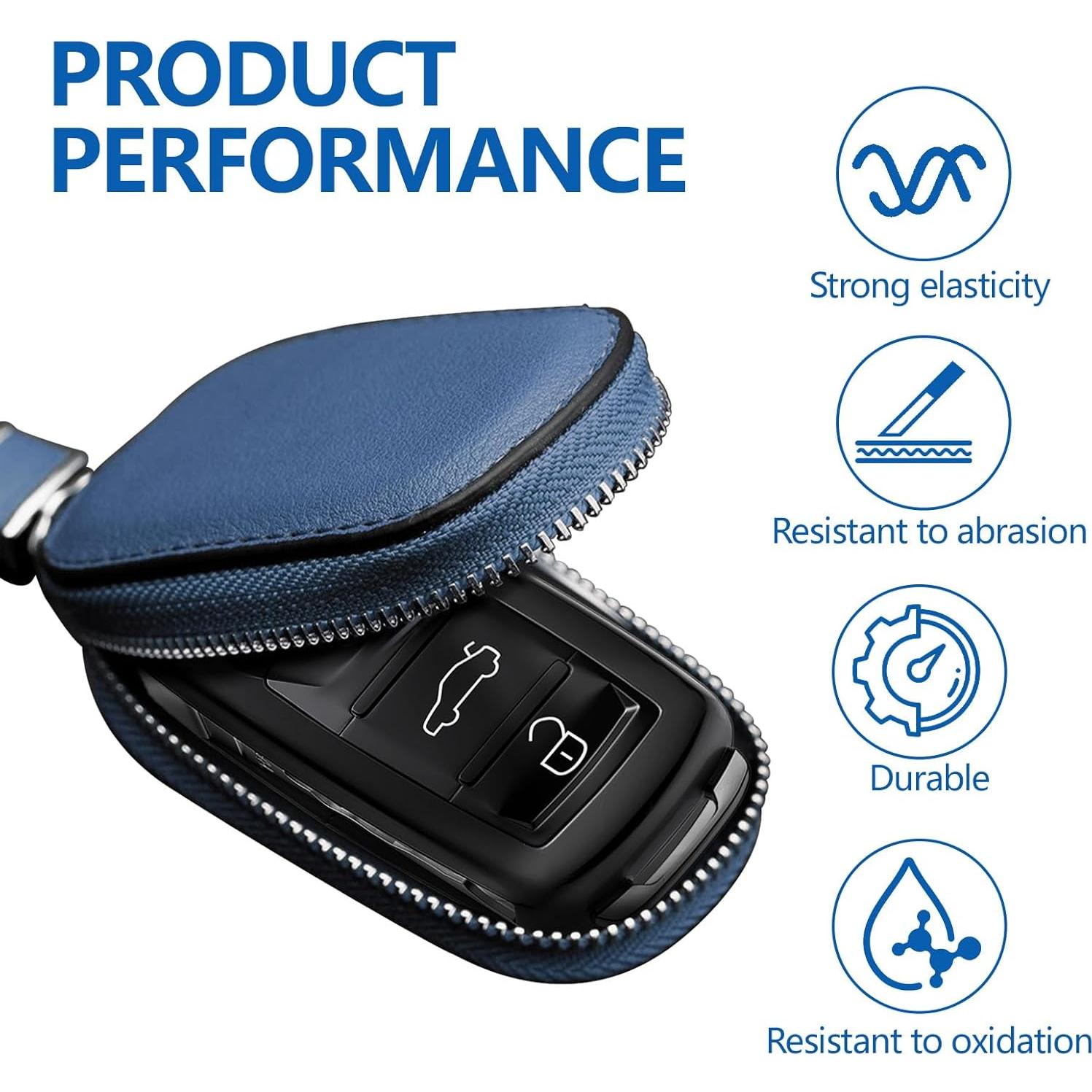 Funda de Llave de Coche Wuyaoyao de Cuero Azul con Gancho