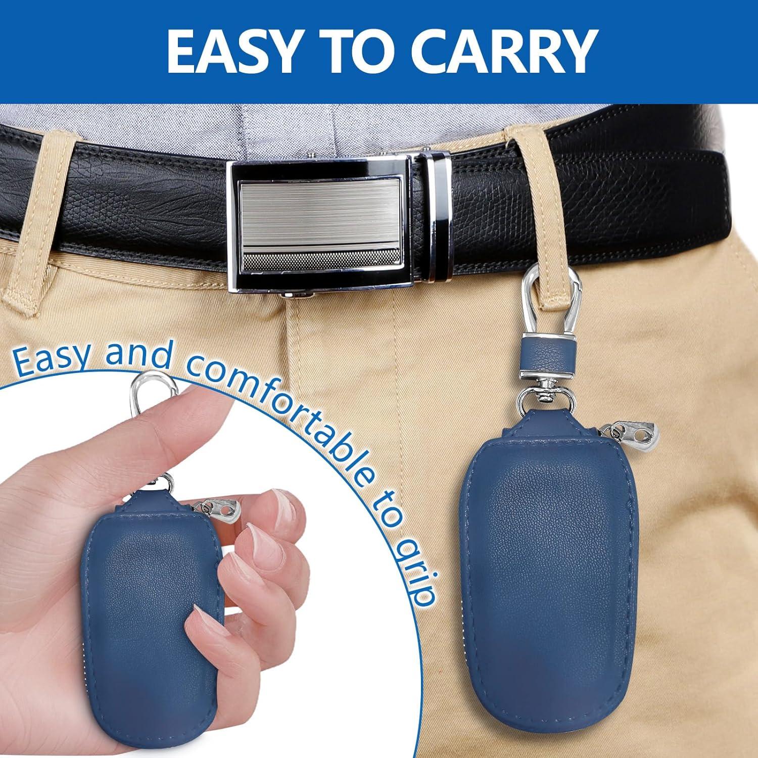 Funda de Llave de Coche Wuyaoyao de Cuero Azul con Gancho