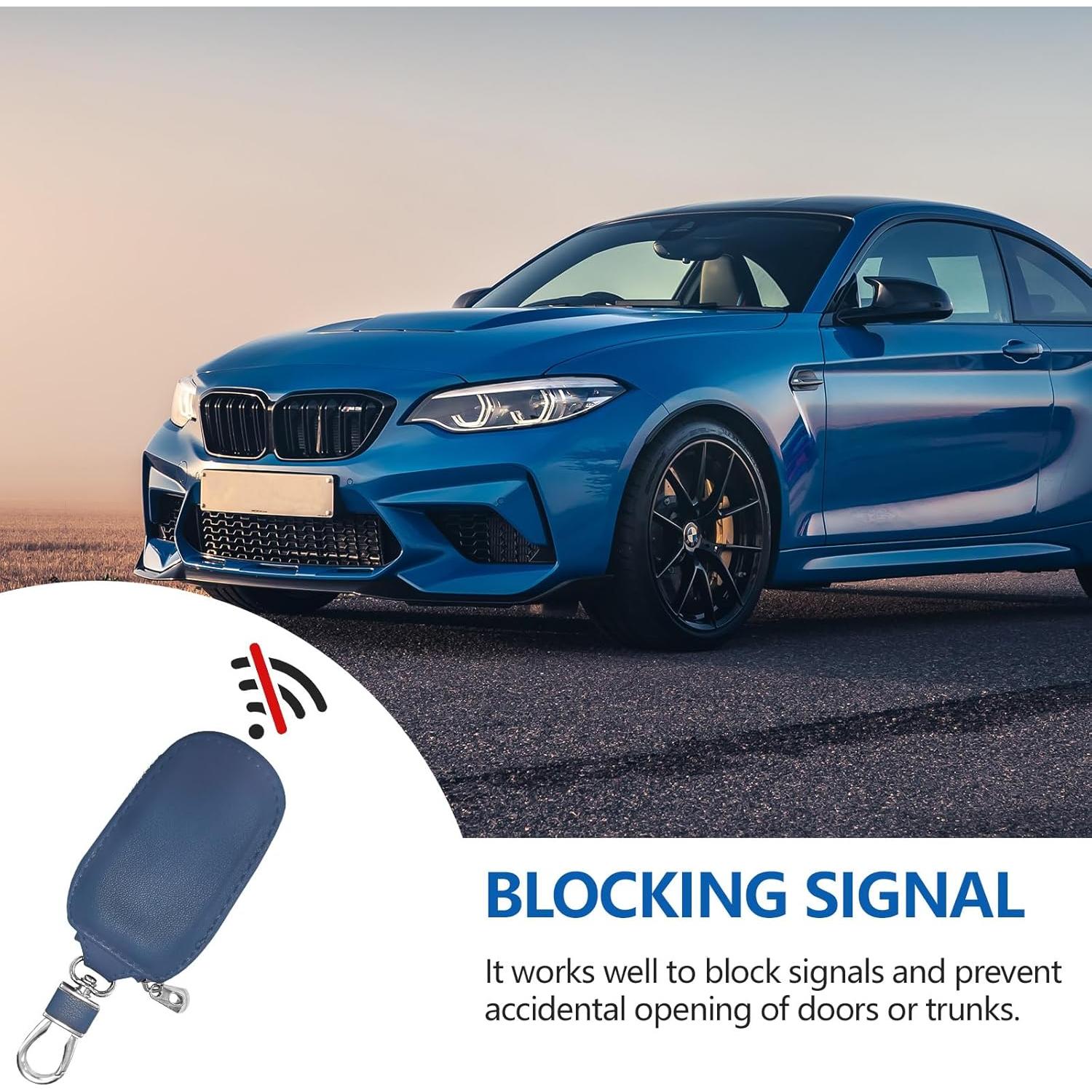 Funda de Llave de Coche Wuyaoyao de Cuero Azul con Gancho