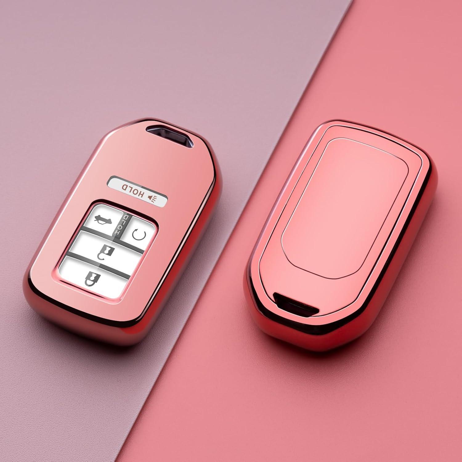 Compatible with Honda Key Fob Cover Pink TPU Car Key case Holder Key Chain Protector Compatible with Civic Accord Pilot Odyssey CR-V Clarity HR-V Insight Passport Ridgeline Accessories