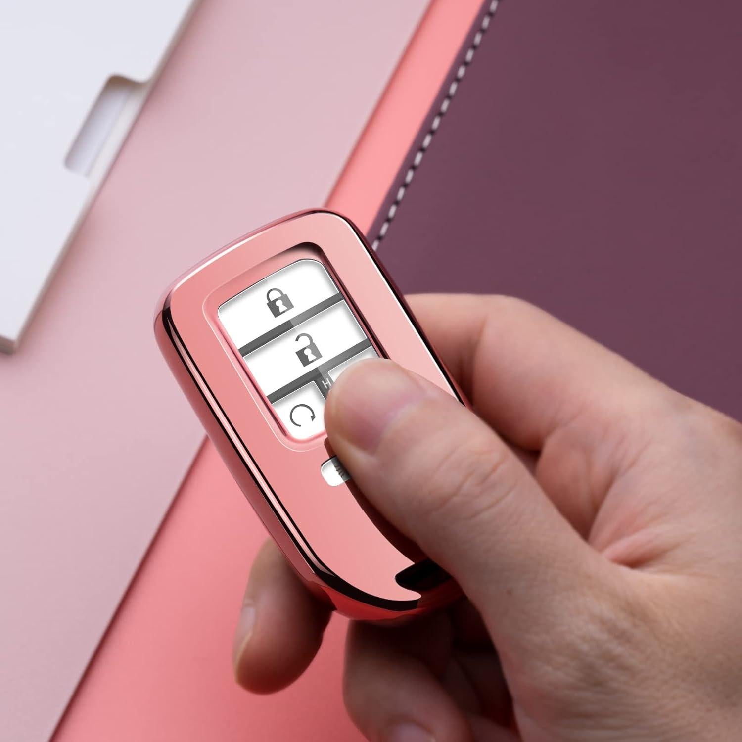 Compatible with Honda Key Fob Cover Pink TPU Car Key case Holder Key Chain Protector Compatible with Civic Accord Pilot Odyssey CR-V Clarity HR-V Insight Passport Ridgeline Accessories