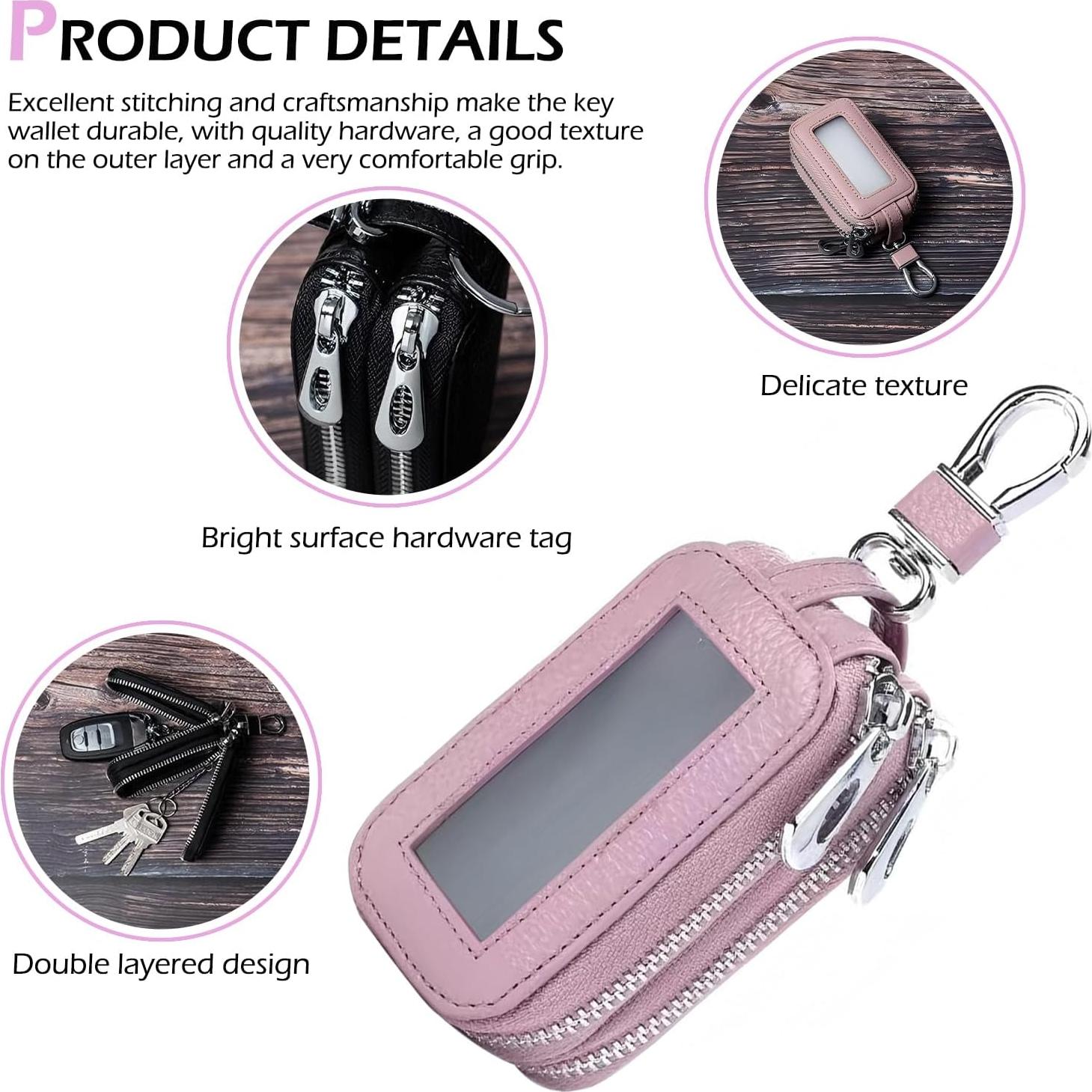 Funda de Llave de Coche de Cuero Rosa Universal - Soporte Práctico