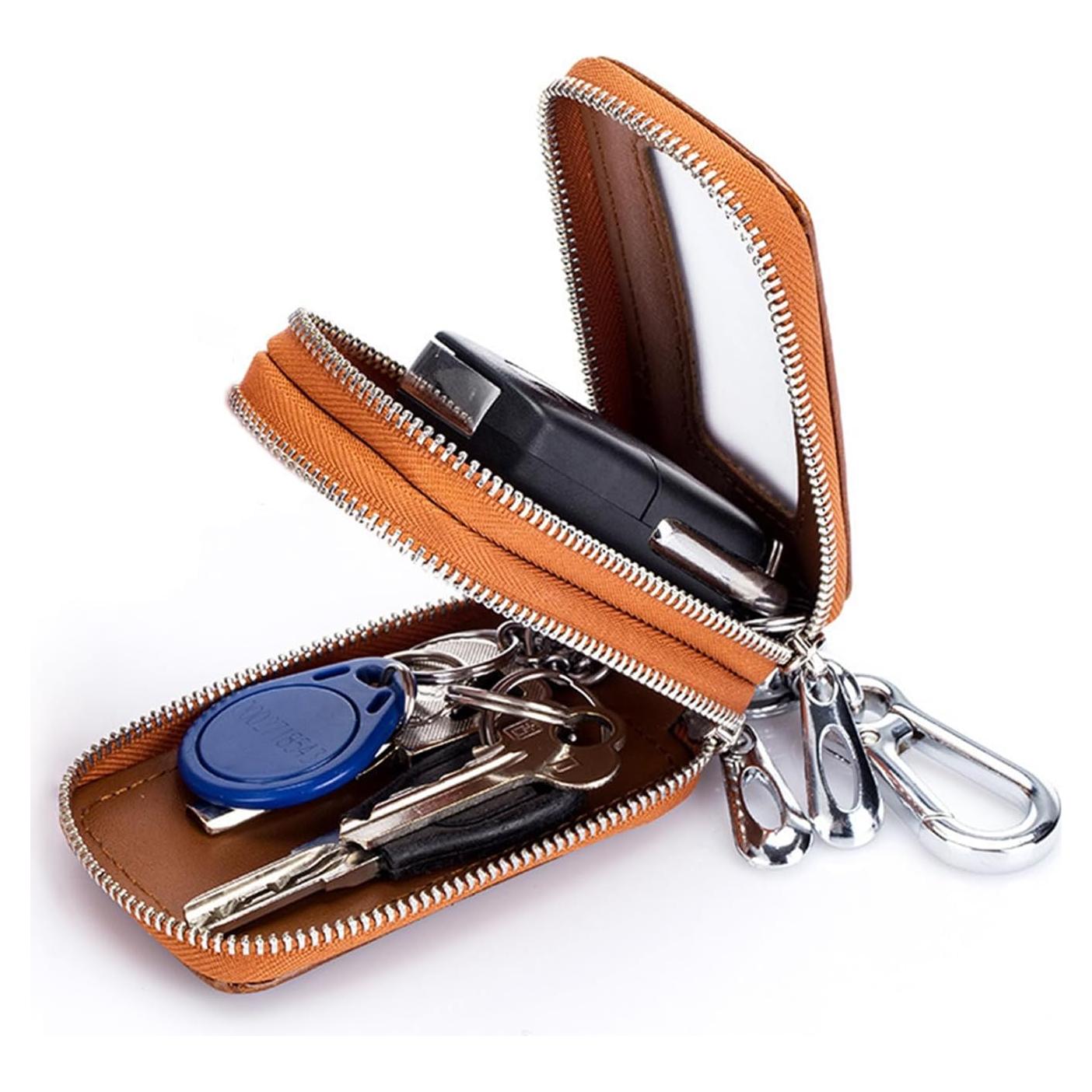 Llave de Cadena de Cuero Marrón Doble Cierre para Coche