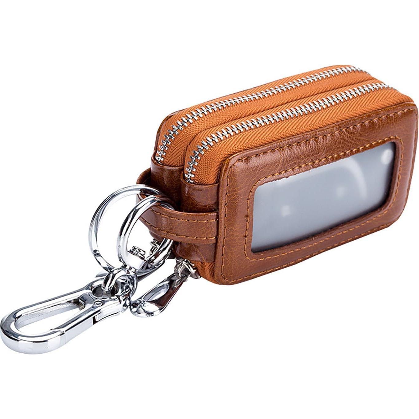 Llave de Cadena de Cuero Marrón Doble Cierre para Coche