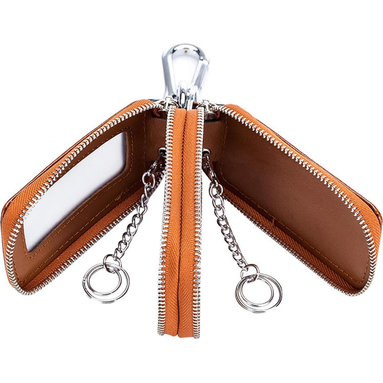 Llave de Cadena de Cuero Marrón Doble Cierre para Coche