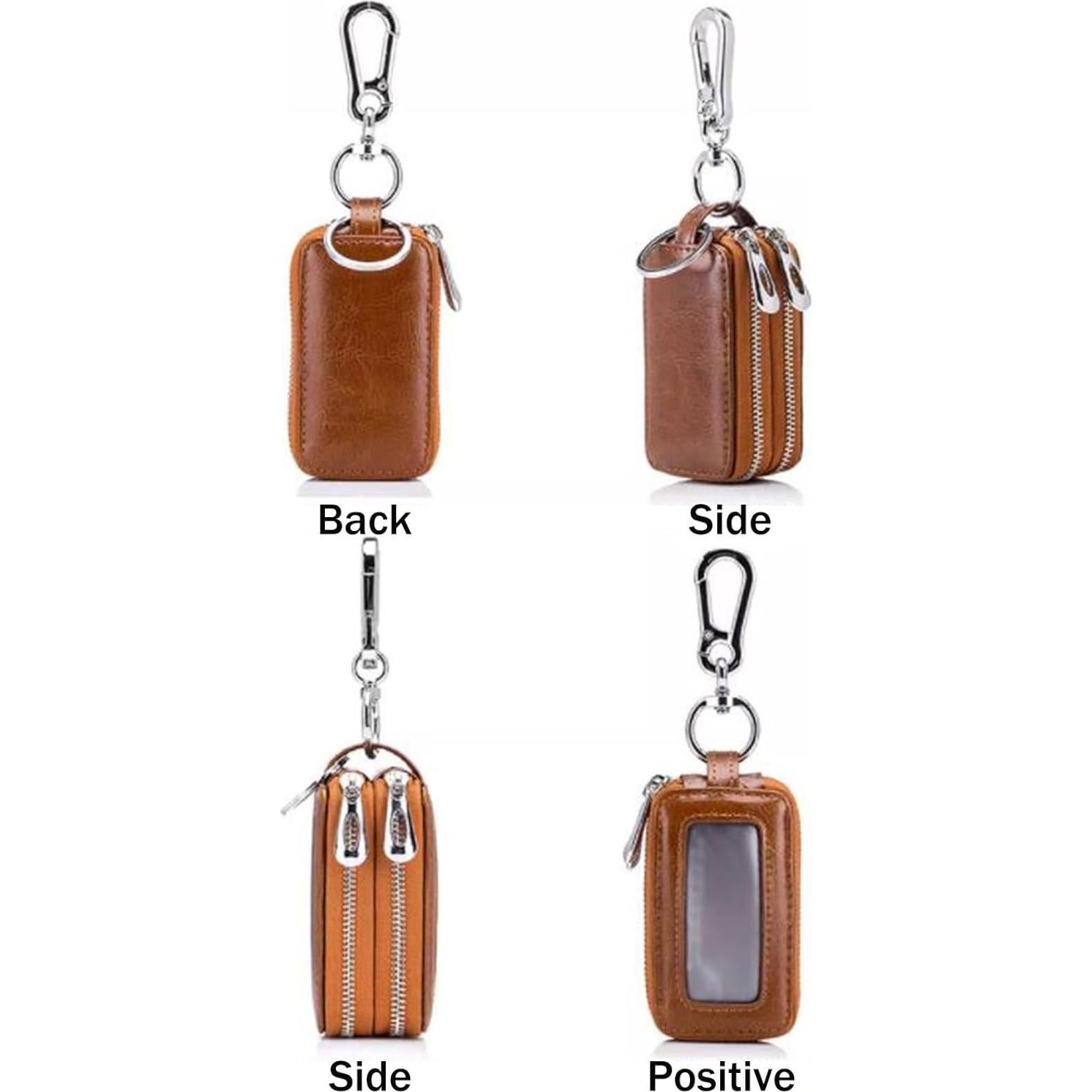 Llave de Cadena de Cuero Marrón Doble Cierre para Coche