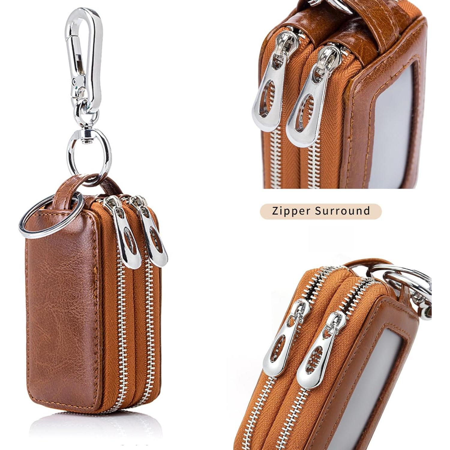 Llave de Cadena de Cuero Marrón Doble Cierre para Coche