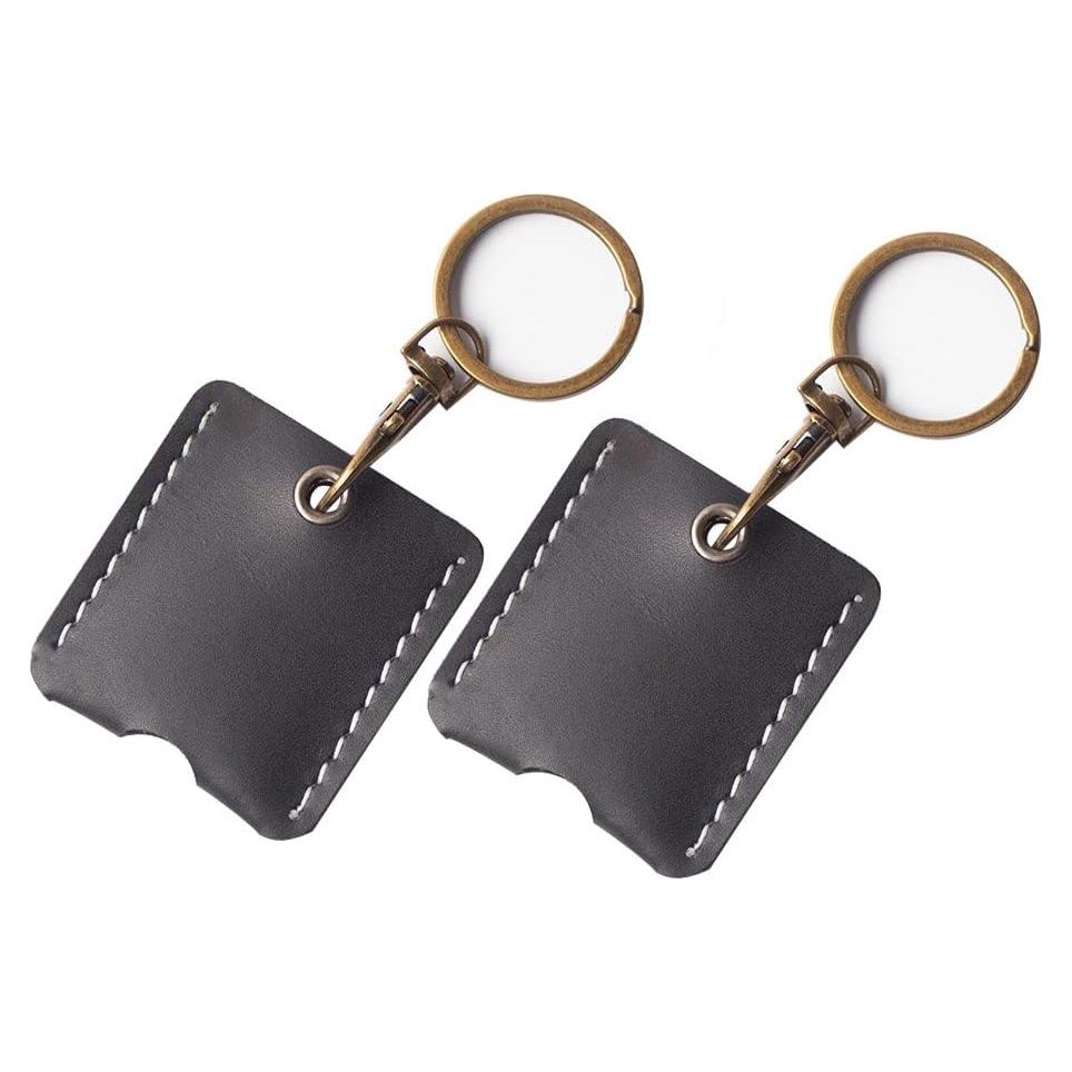 Monedero Llavero de Cuero Genuino JuneTree 5x5cm Negro 2 Pcs