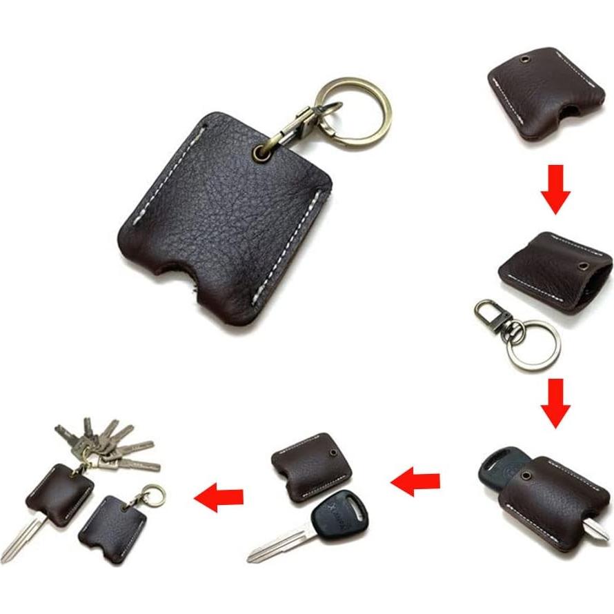 Monedero Llavero de Cuero Genuino JuneTree 5x5cm Negro 2 Pcs