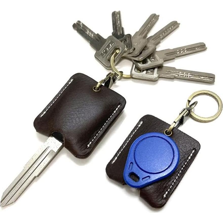 Monedero Llavero de Cuero Genuino JuneTree 5x5cm Negro 2 Pcs