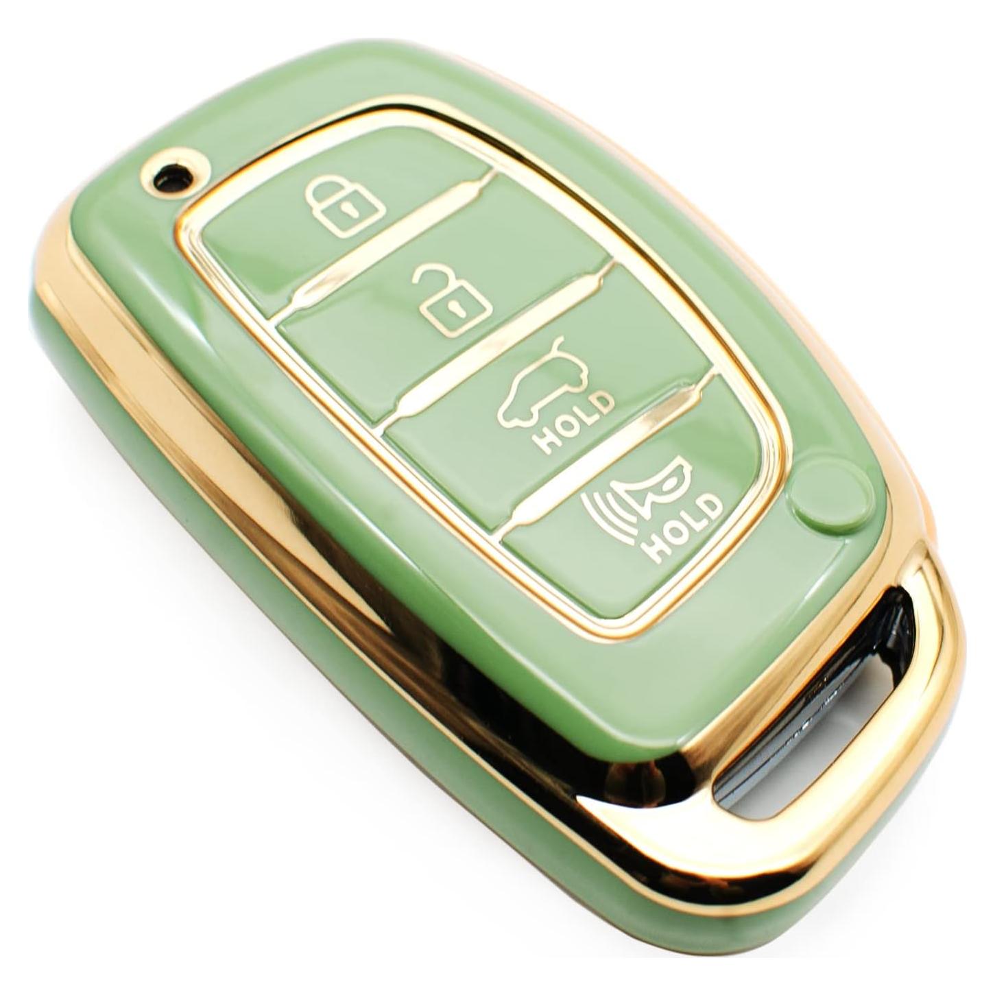 Cubierta de llavero FEYOUN TPU verde para Hyundai Elantra 4 botones