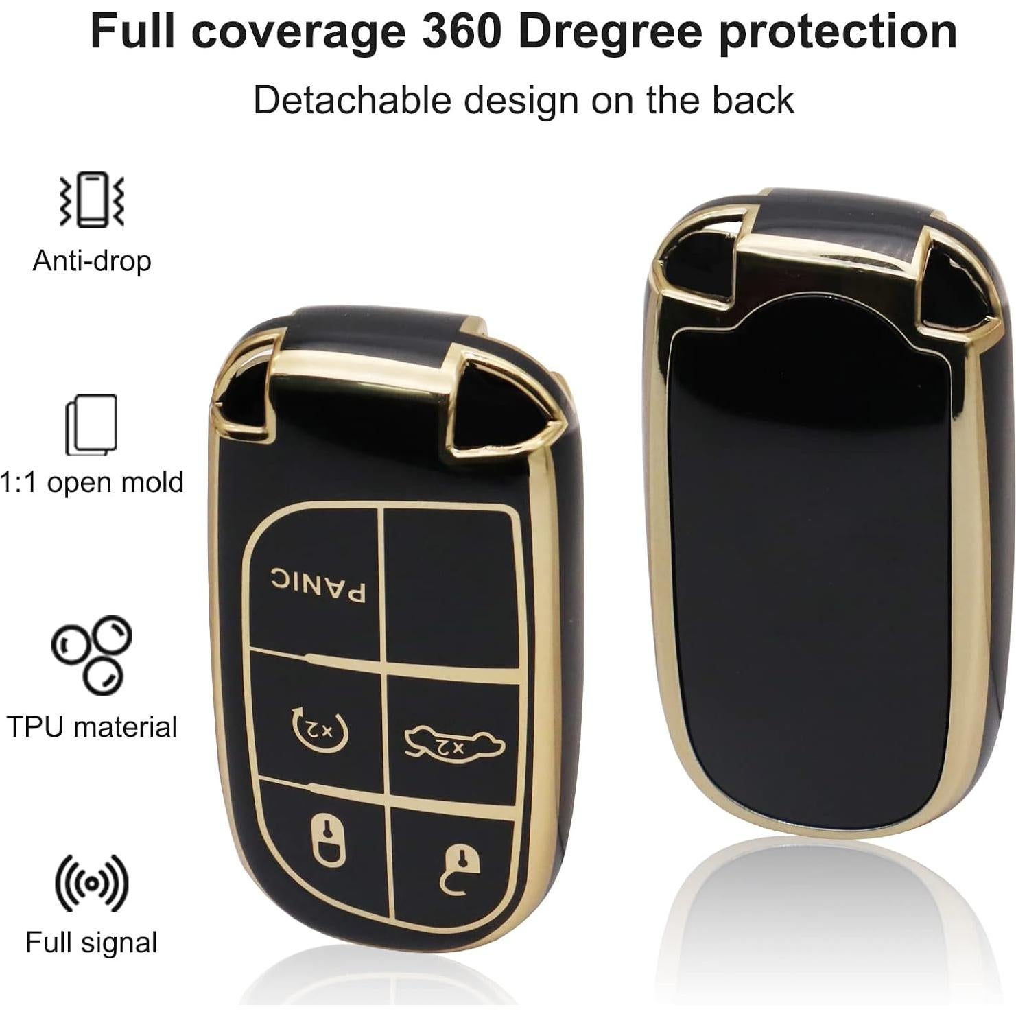 Funda de Llave SUNCARACCL para Jeep y Dodge - TPU Negro