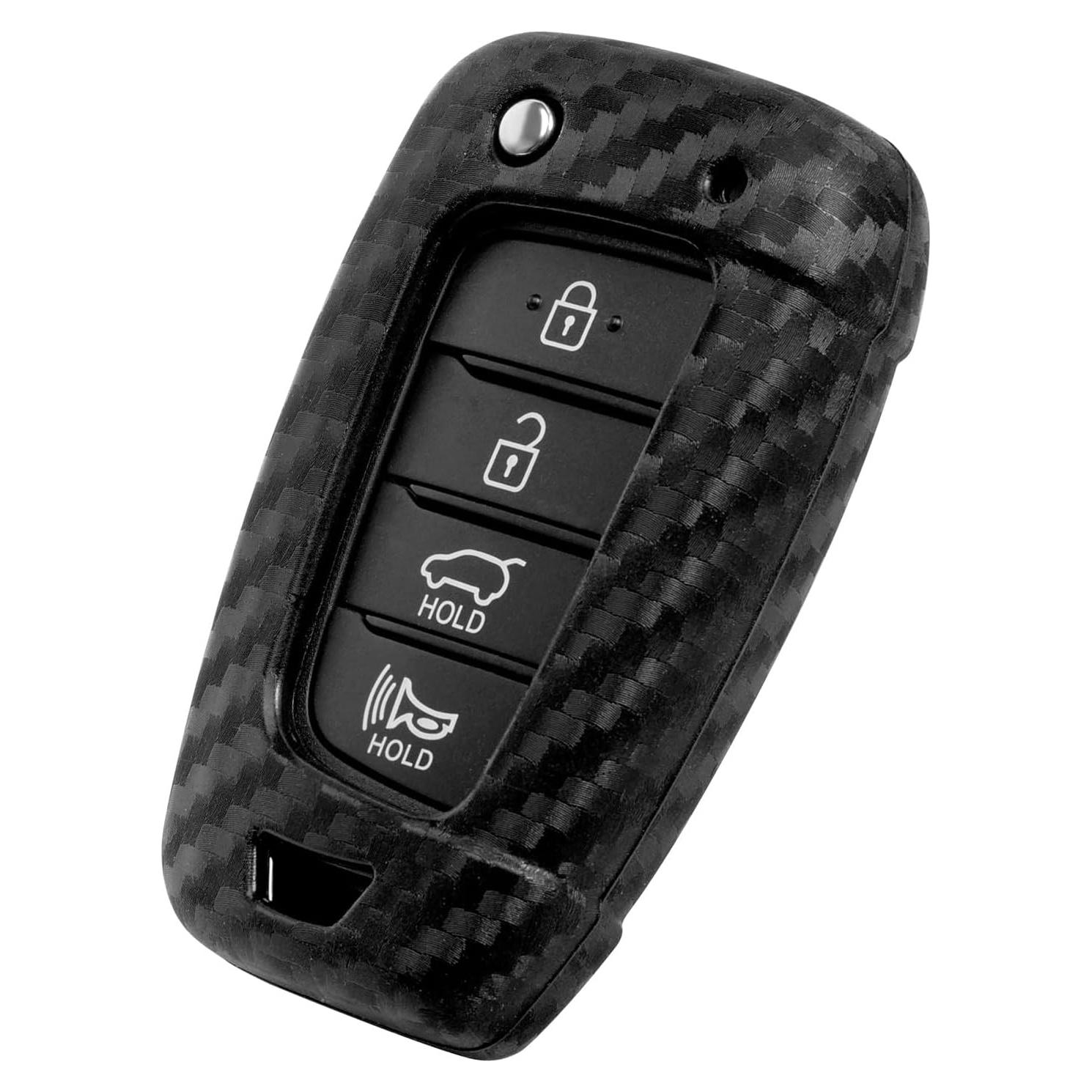 Funda de Llave Silicona Fibra de Carbono WORCAS Hyundai 3-4 Botón