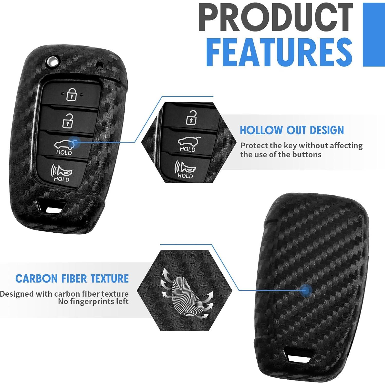 Funda de Llave Silicona Fibra de Carbono WORCAS Hyundai 3-4 Botón